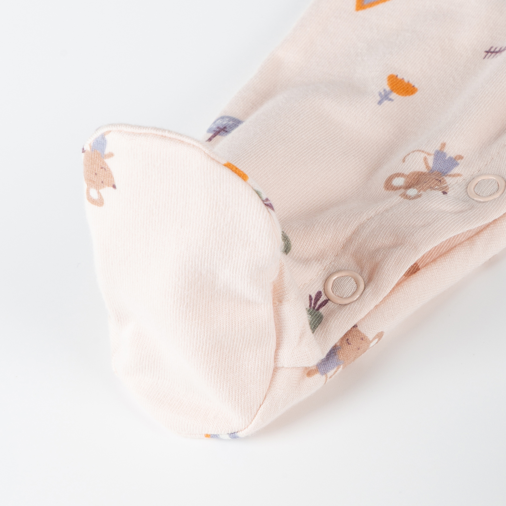 Newborn baby footed romper, foldover mittens, pastel pink
