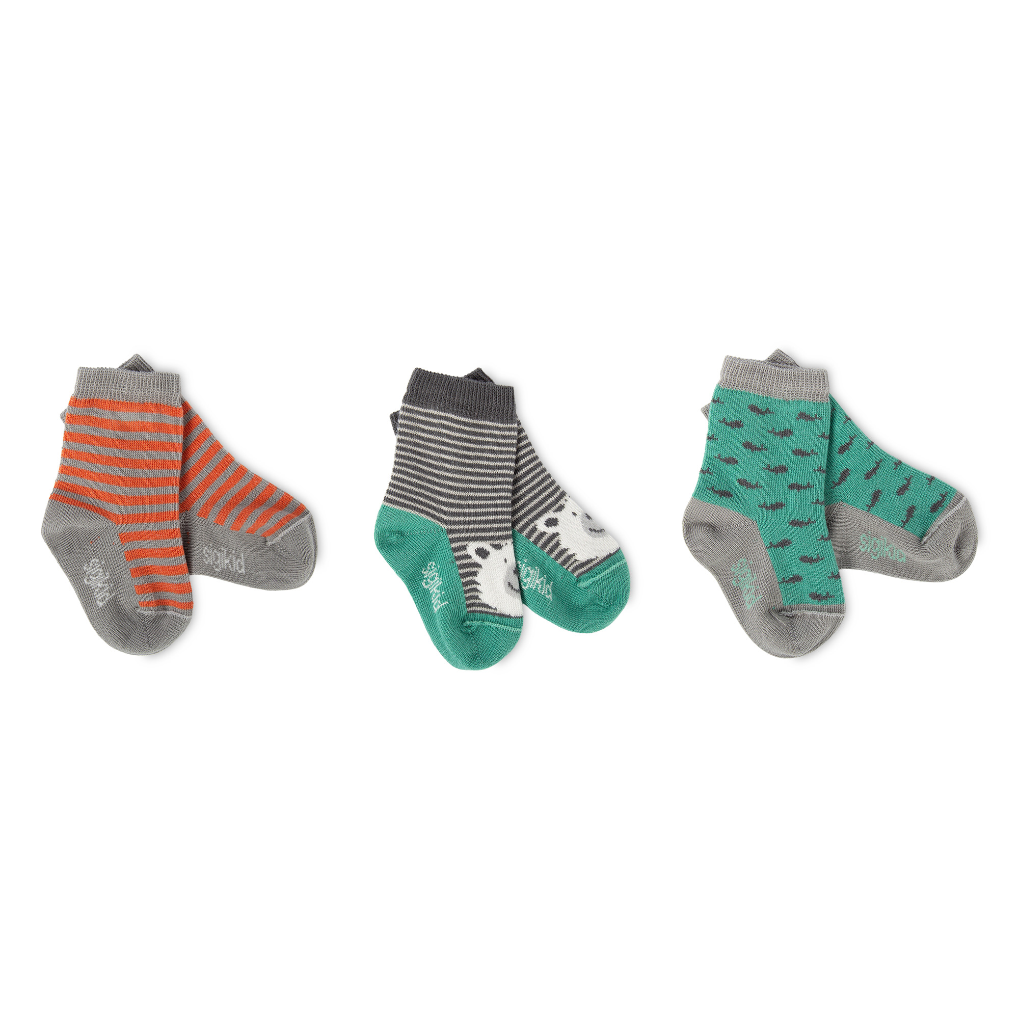 Set of 3 different pairs of baby socks, jade green/grey/orange Set of 3 different pairs of baby socks, jade green/grey/orange