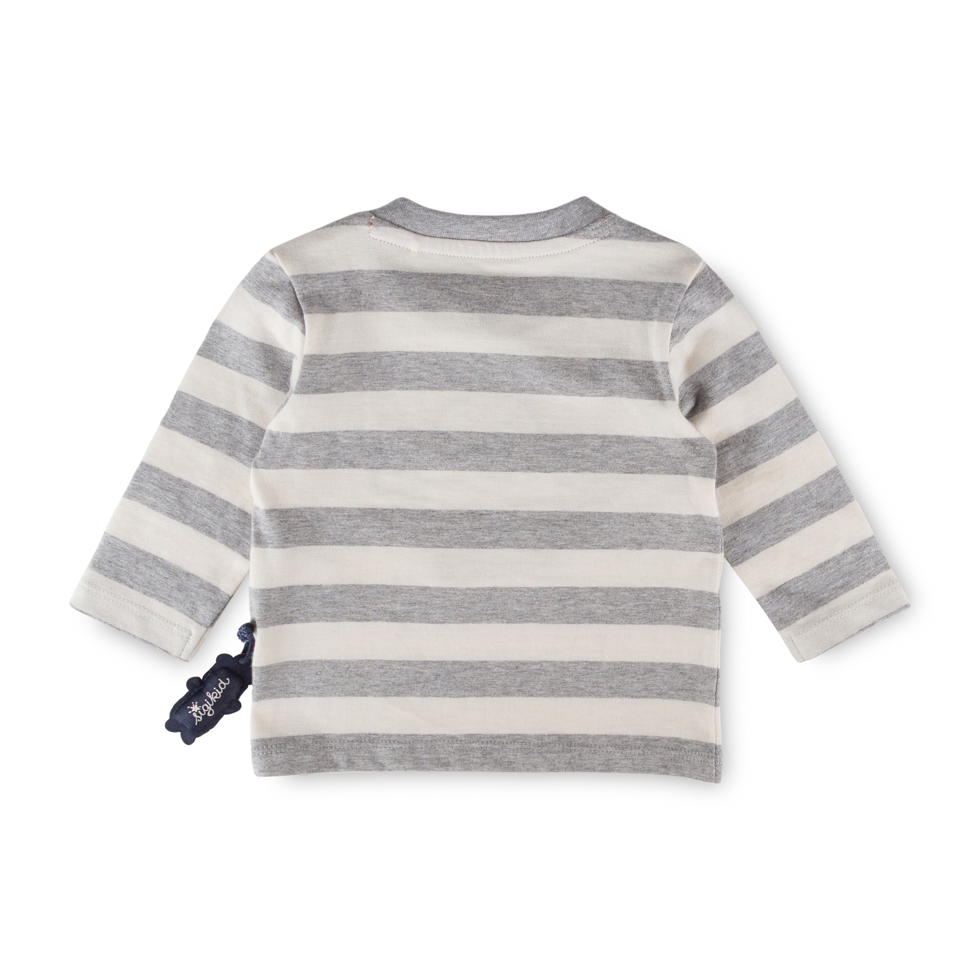 Gestreiftes Baby Langarmshirt Pinguin weiß/hellgrau