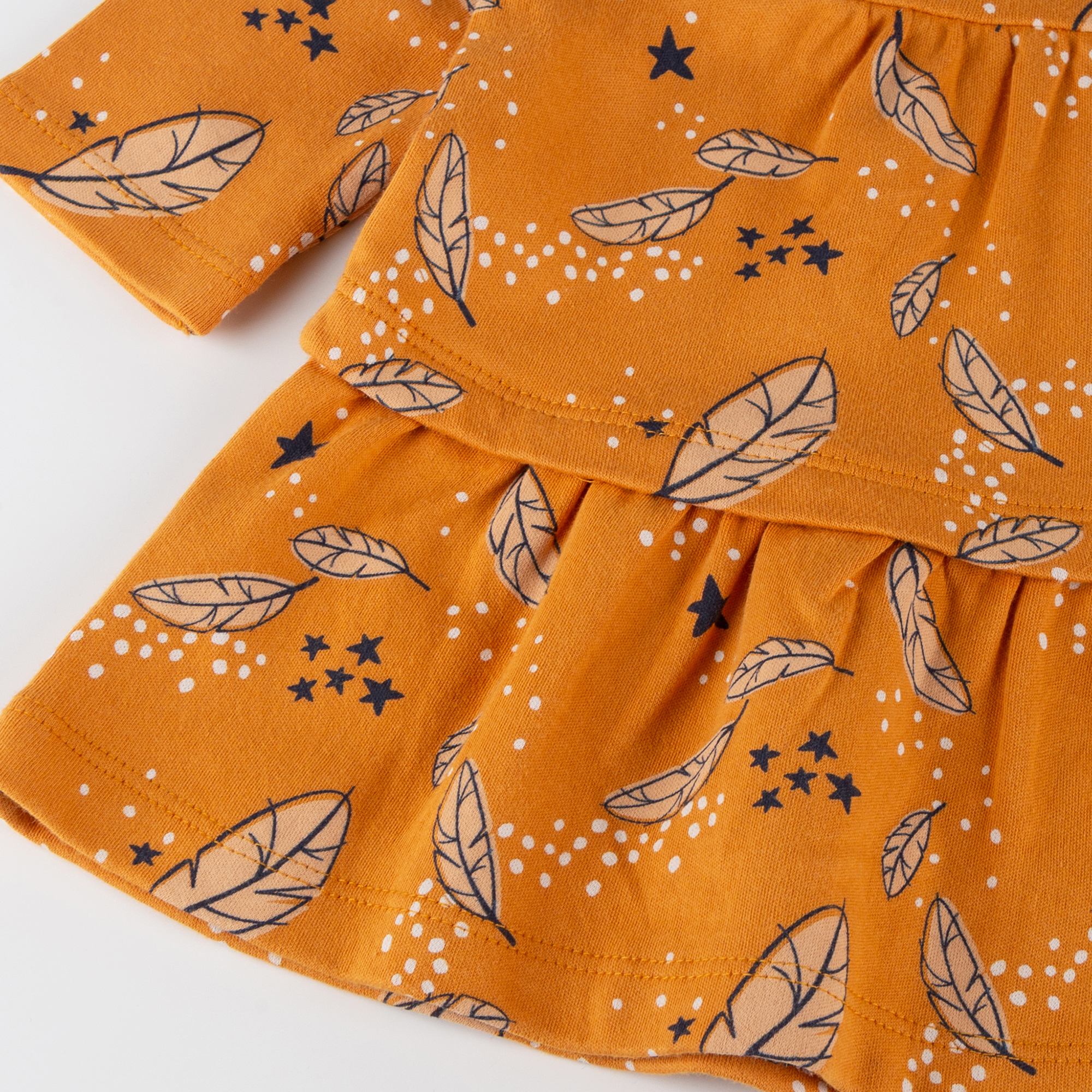 Tiered baby dress Magic Owl, feather print
