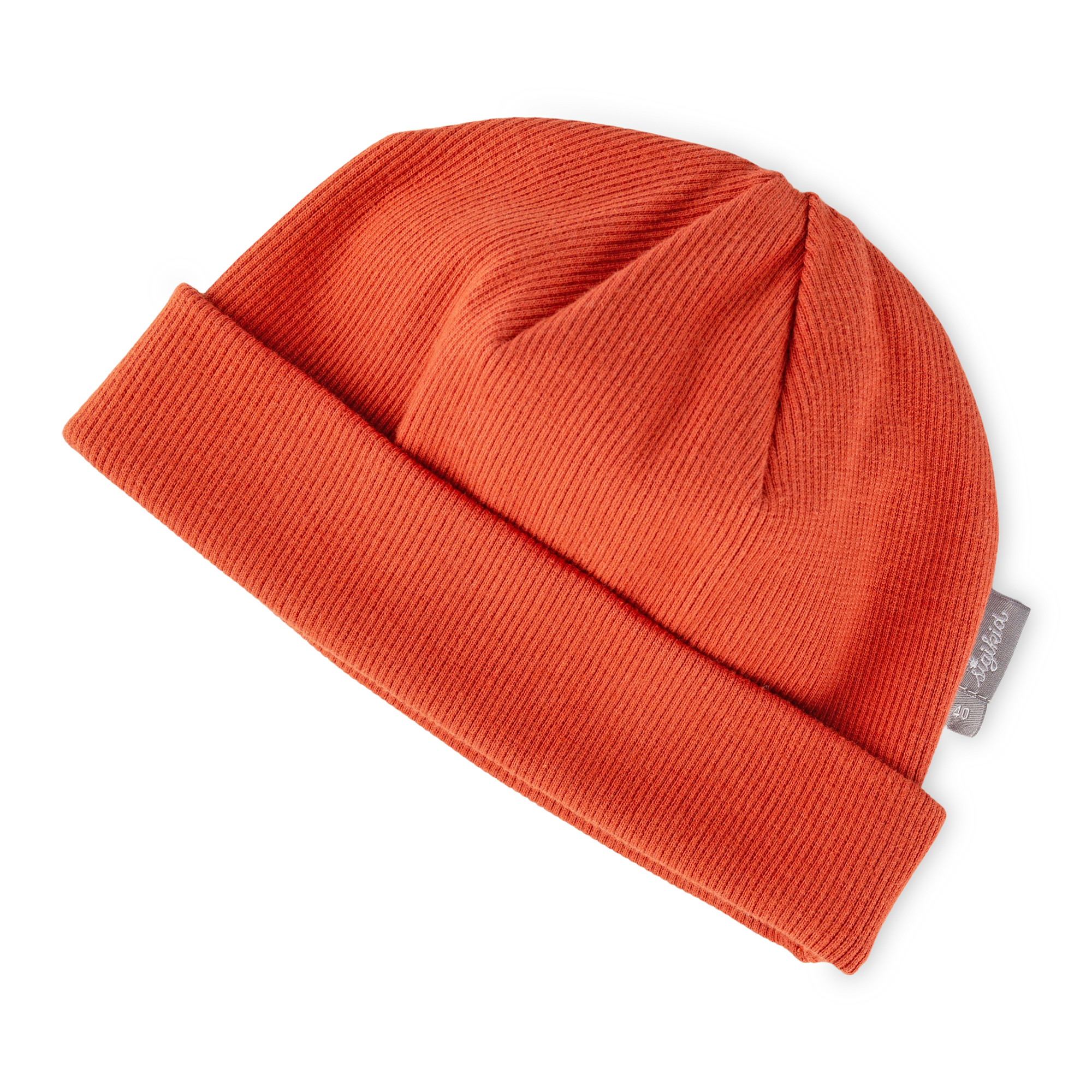 Snug baby rib knit beanie hat, orange