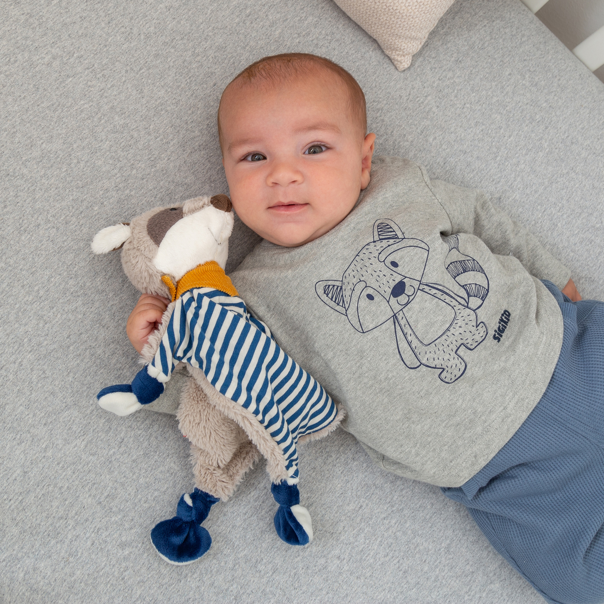 Baby Langarmshirt mit Waschbären Motiv, grau