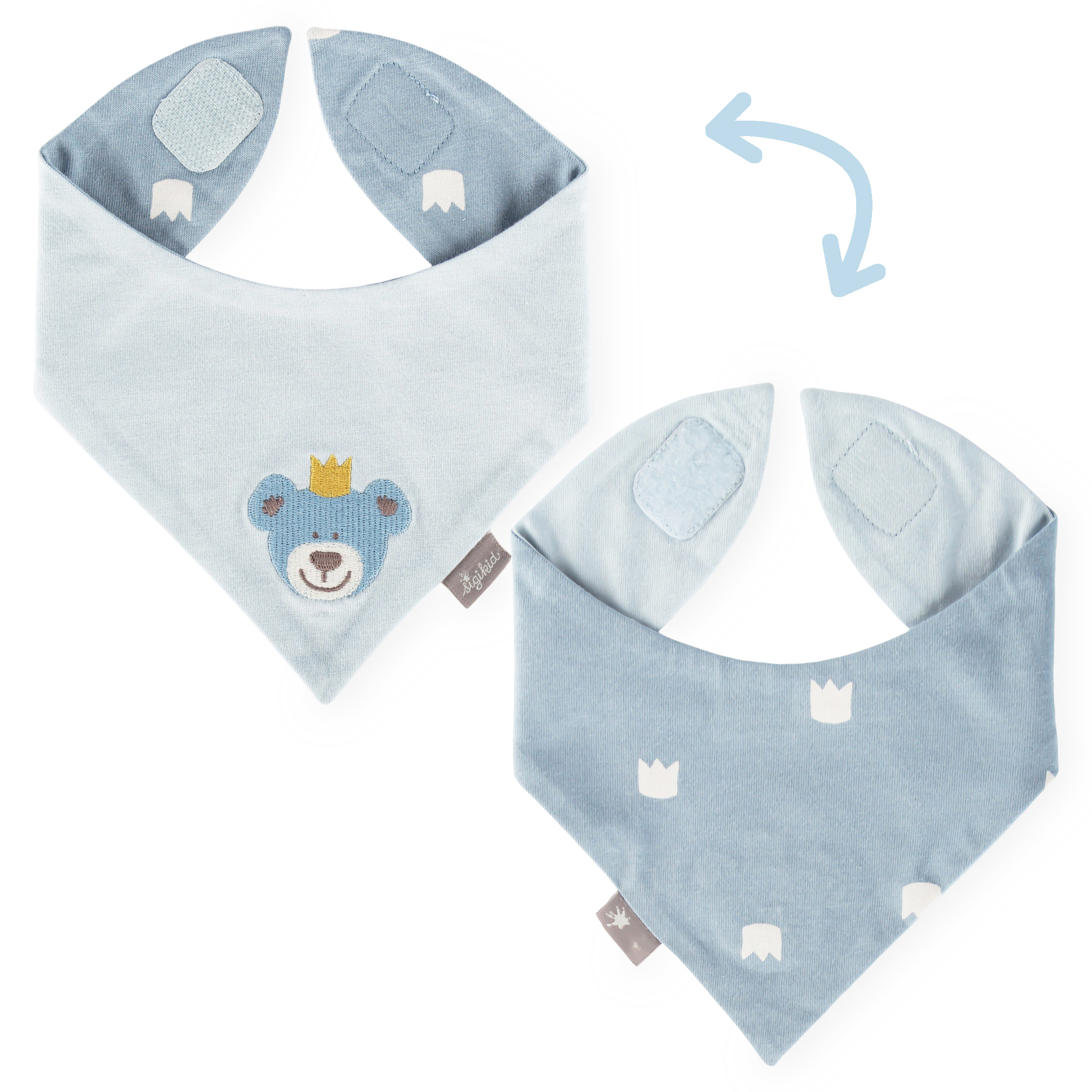 Newborn baby bandana bib bear prince blue, reversible