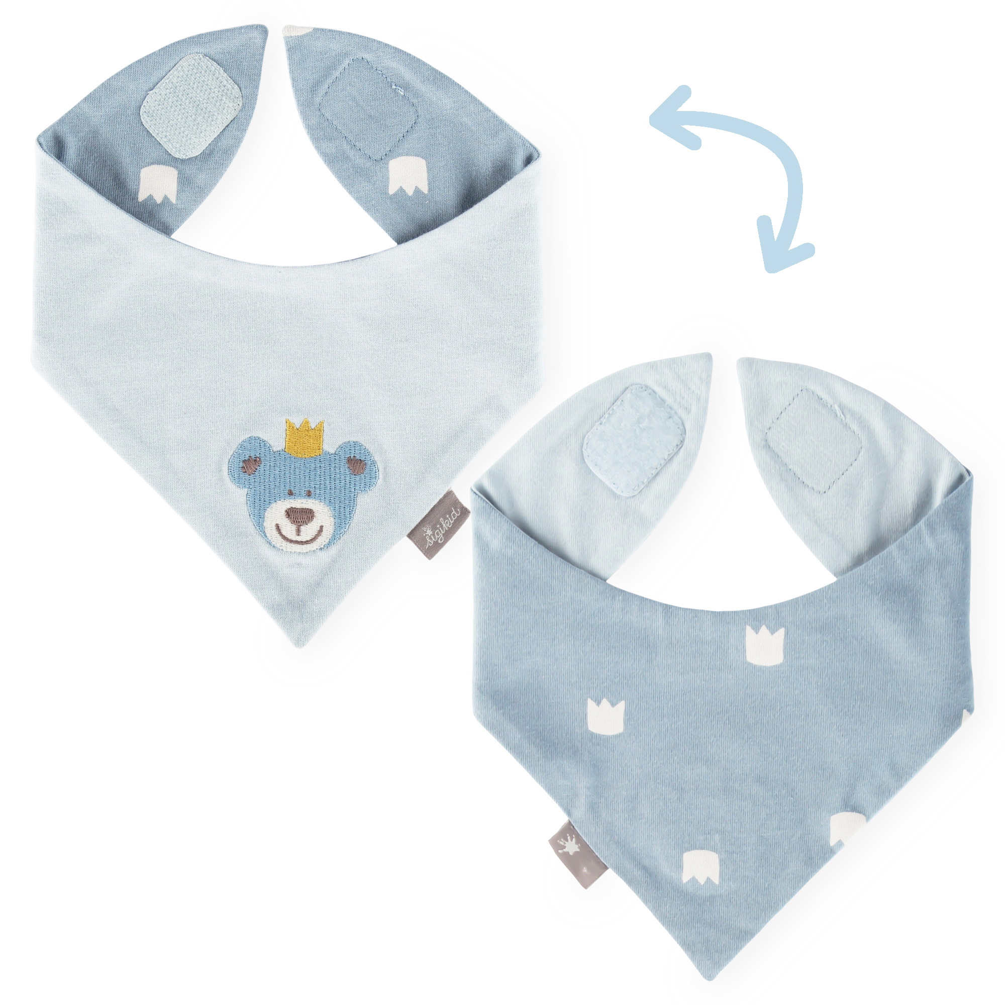 Baby Wendehalstuch Krönchen Bär, blau Baby Wendehalstuch Krönchen Bär, blau