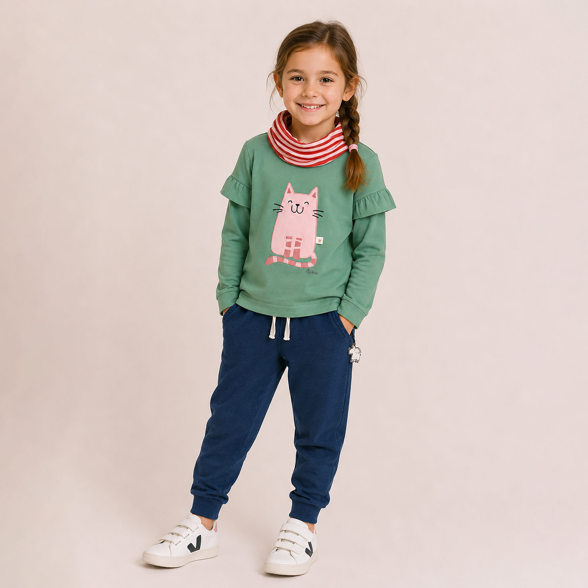 Children's shoulder frills long sleeve Tee cat