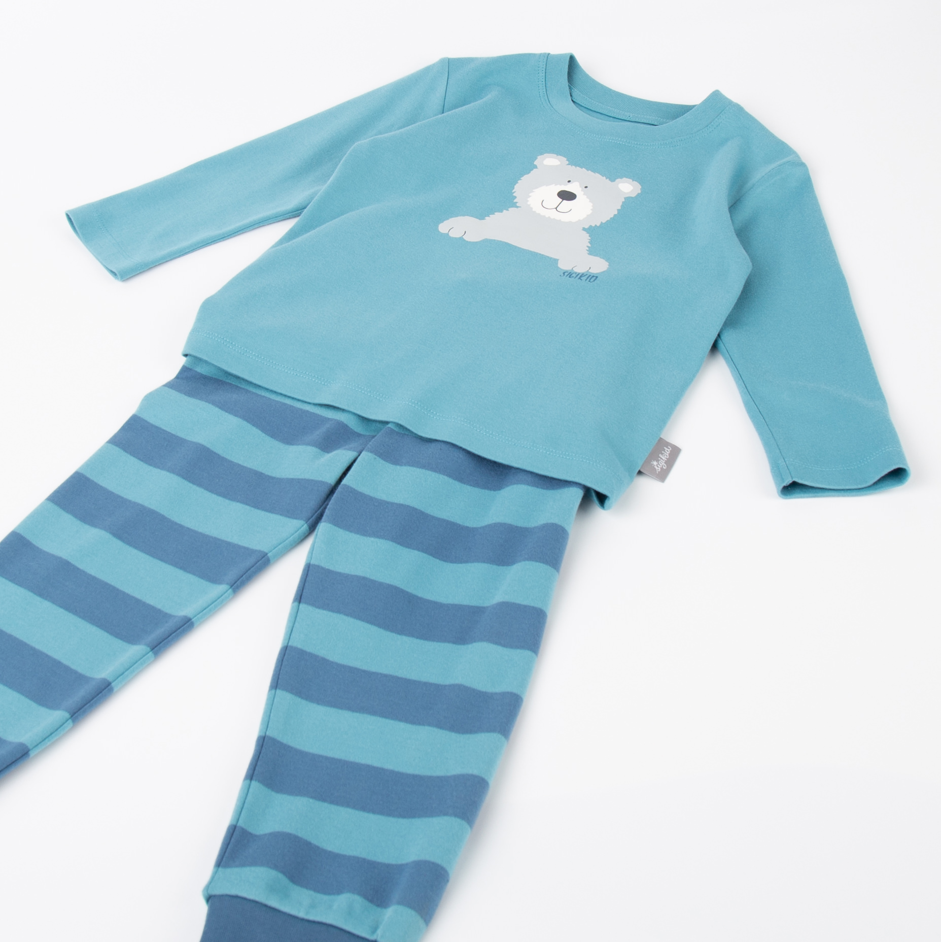 Two piece children's pajamas bear, turquoise