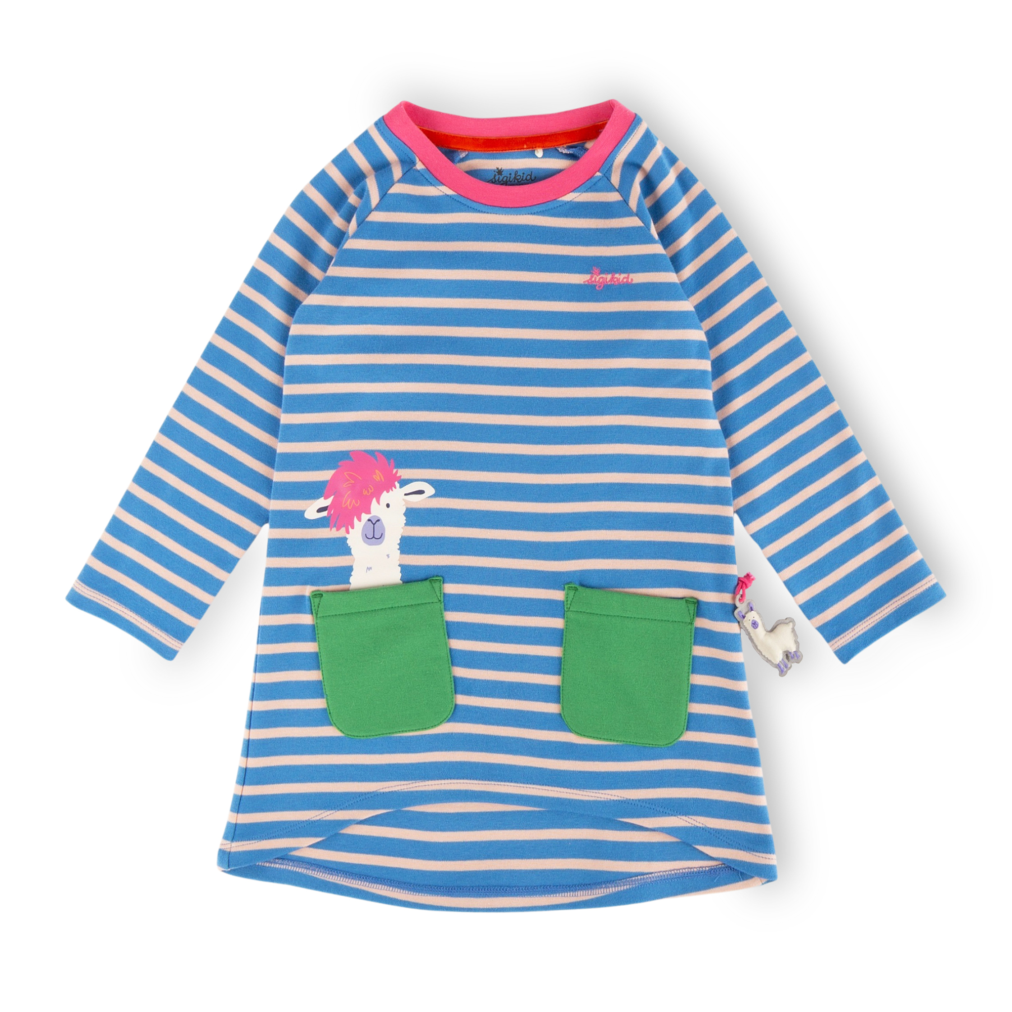 Kinder Kleid Crazy Lama, blau gestreift