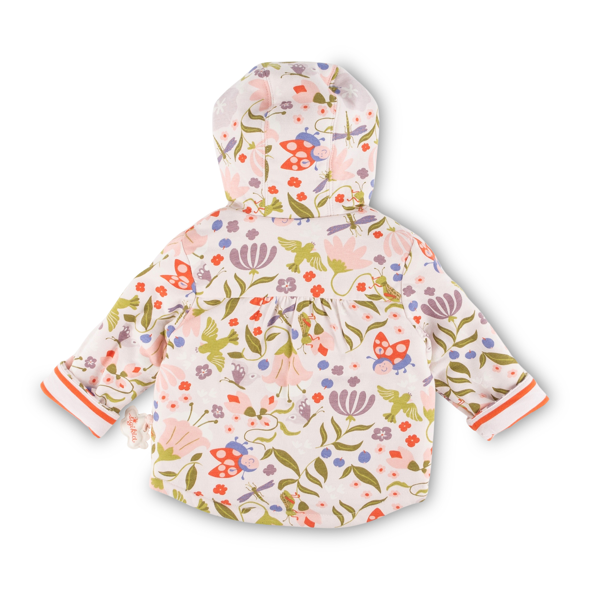 Reversible hooded baby jacket interlined, Happy Ladybug