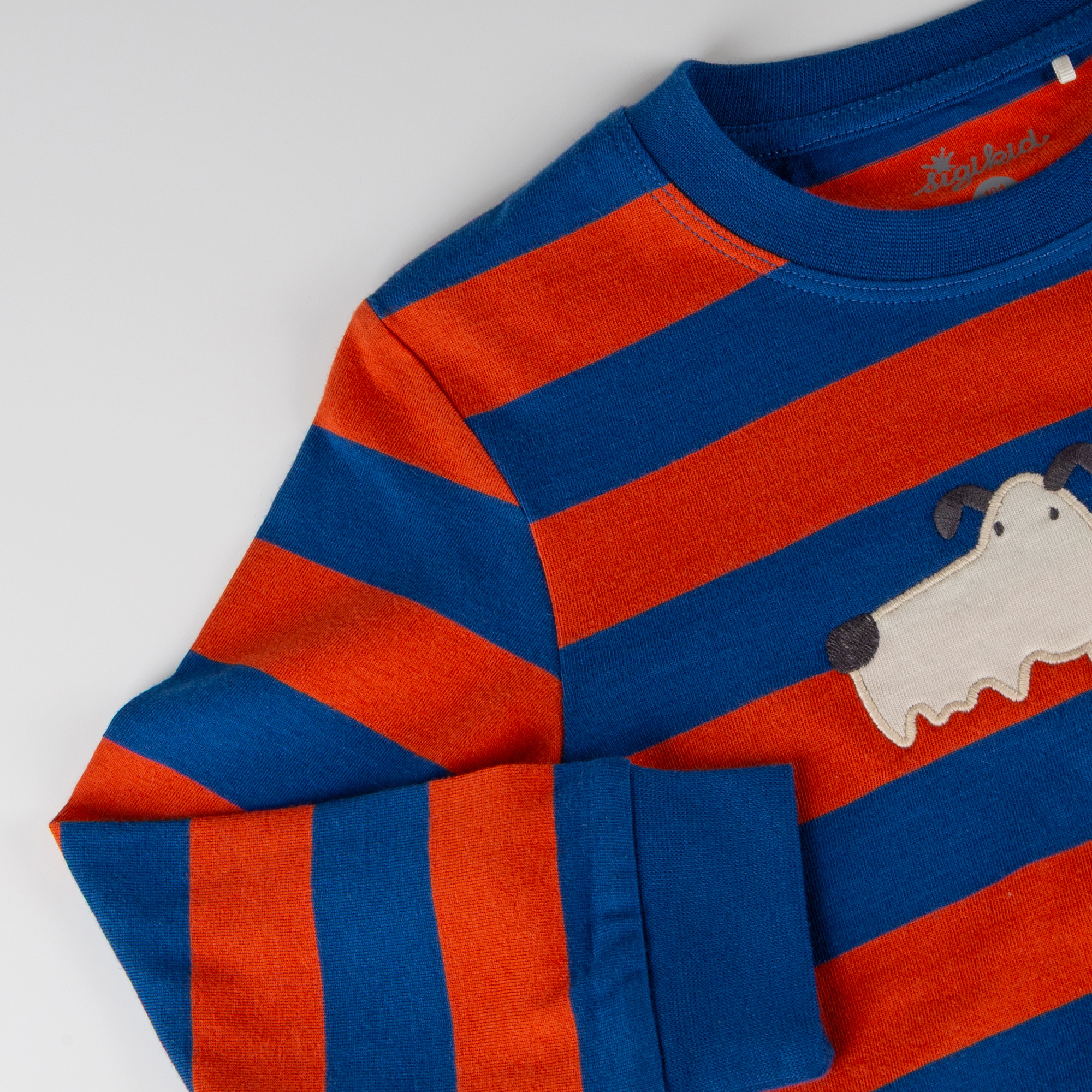Children's long sleeve Tee dog, striped blue/red