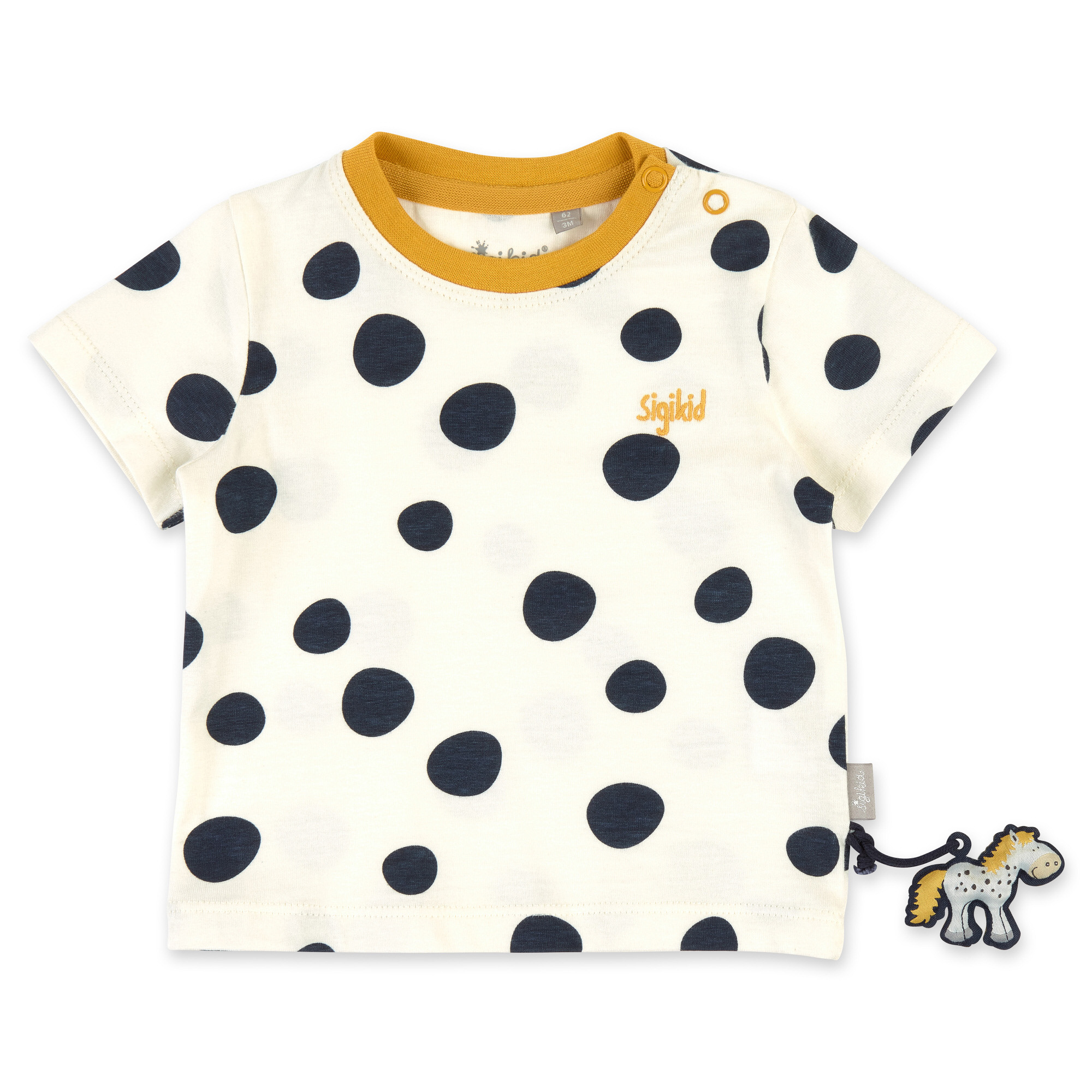 Cream white baby T-shirt, navy dots