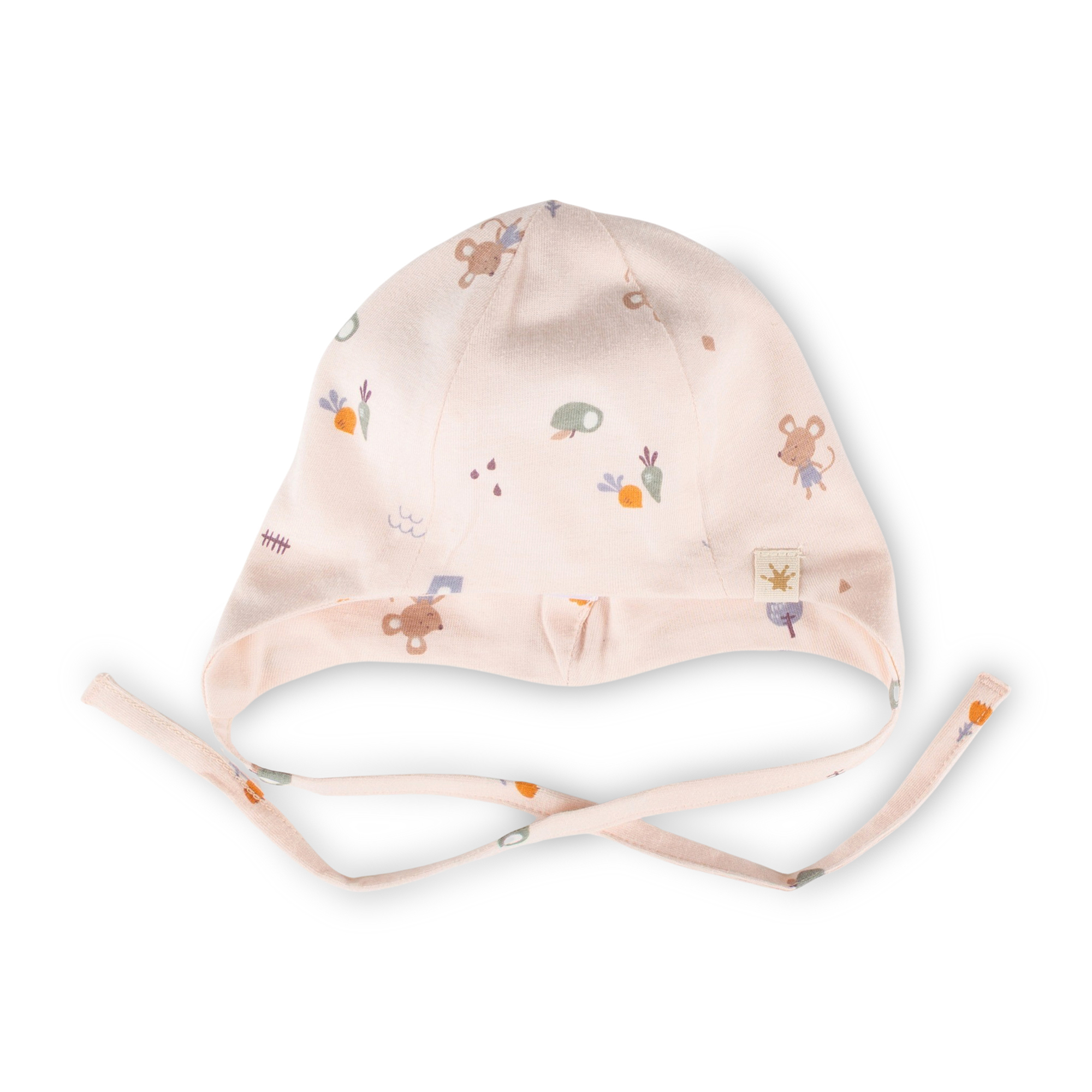 Newborn baby hat with ties, pastel pink