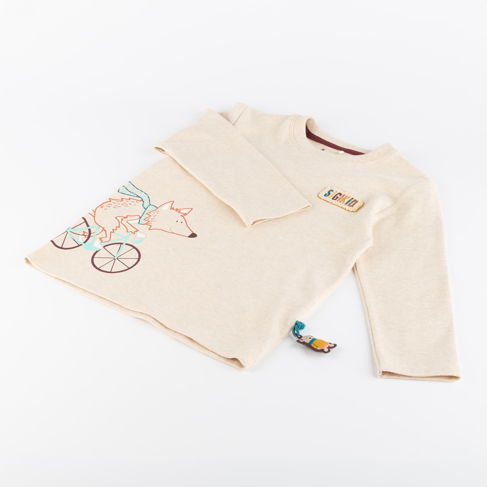 Kinder Langarmshirt Fuchs, beige meliert