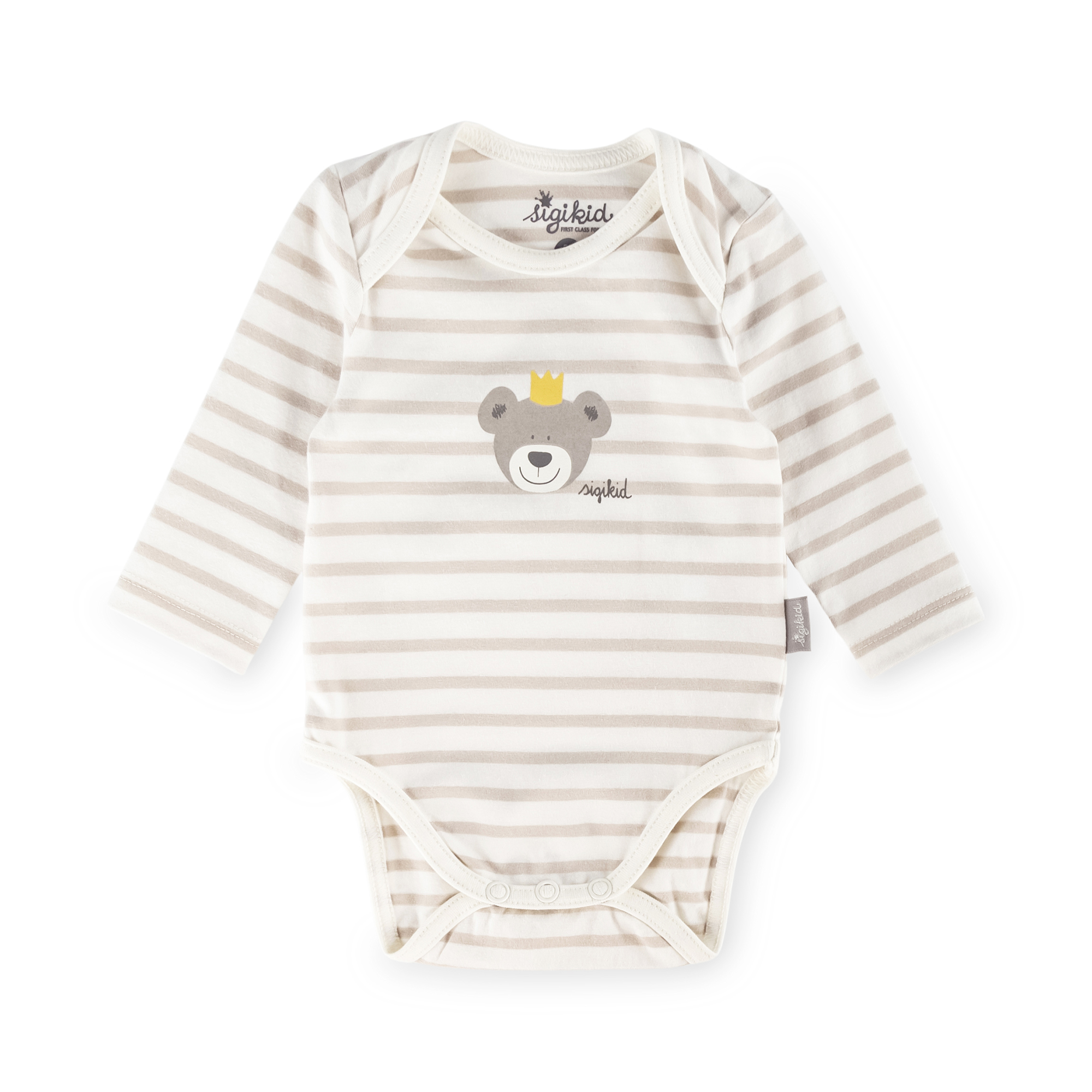 Newborn baby long sleeve onesie bear prince, beige striped