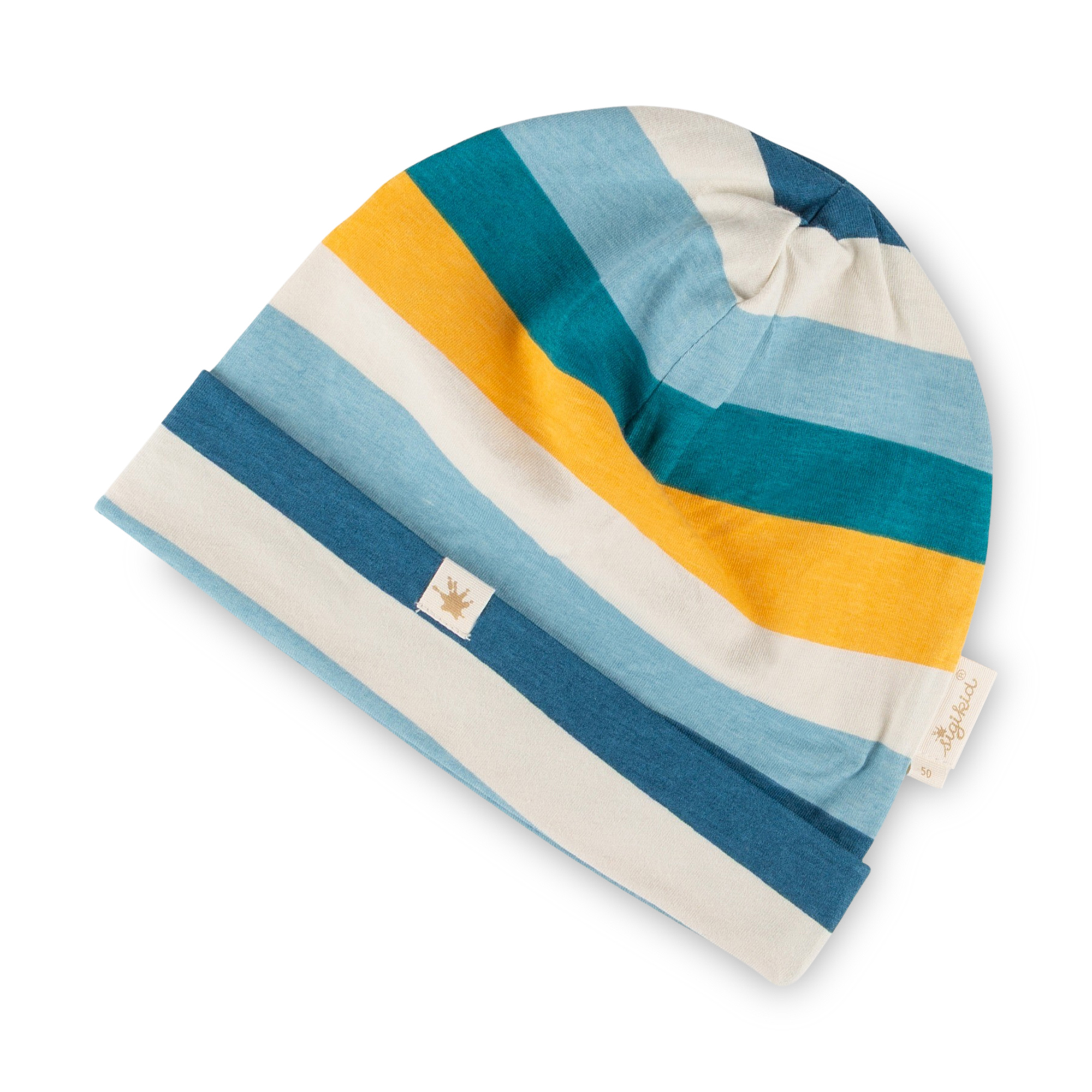 Striped children's beanie hat, Blue & Bright