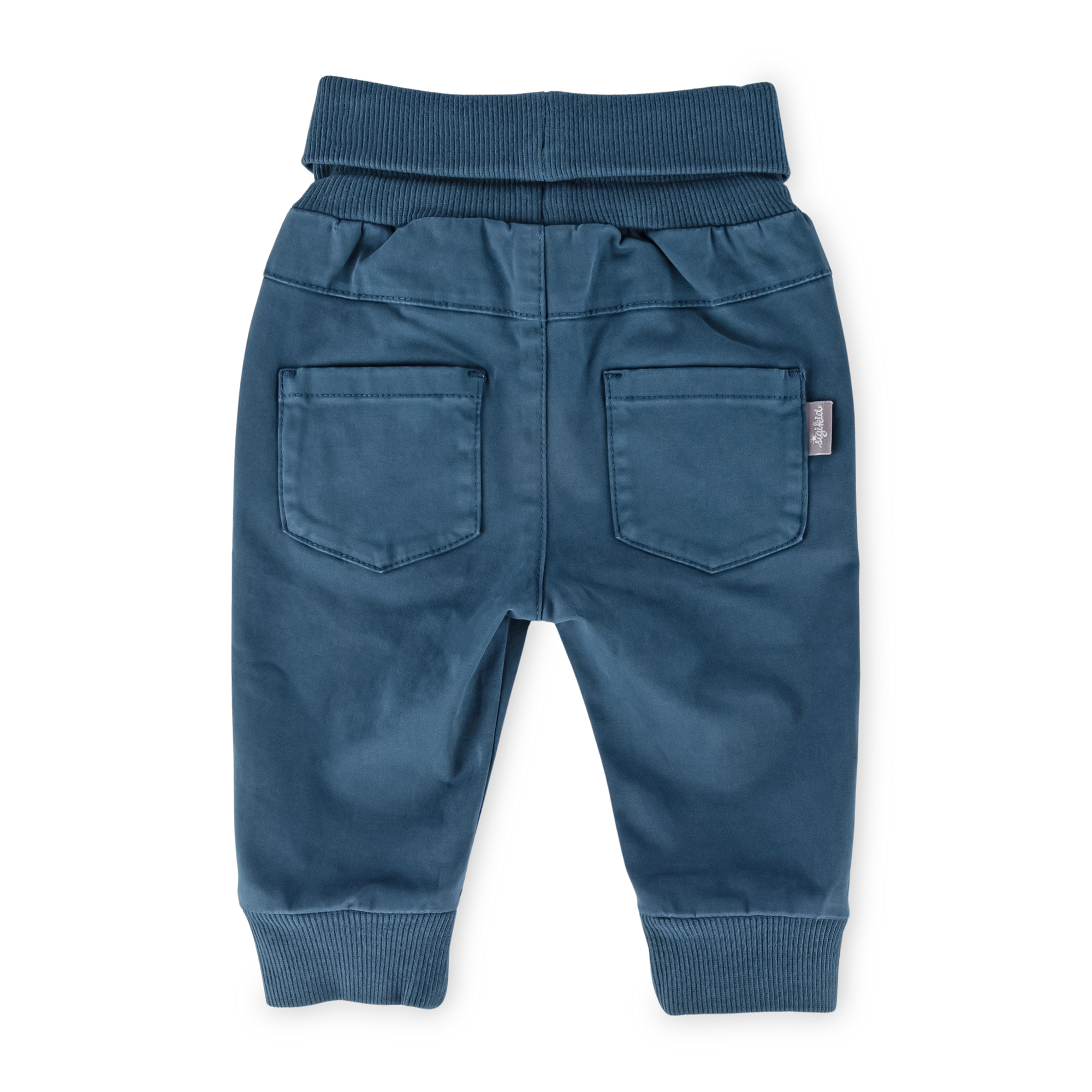 Baby rib knit waist gabardine pants, dark teal blue