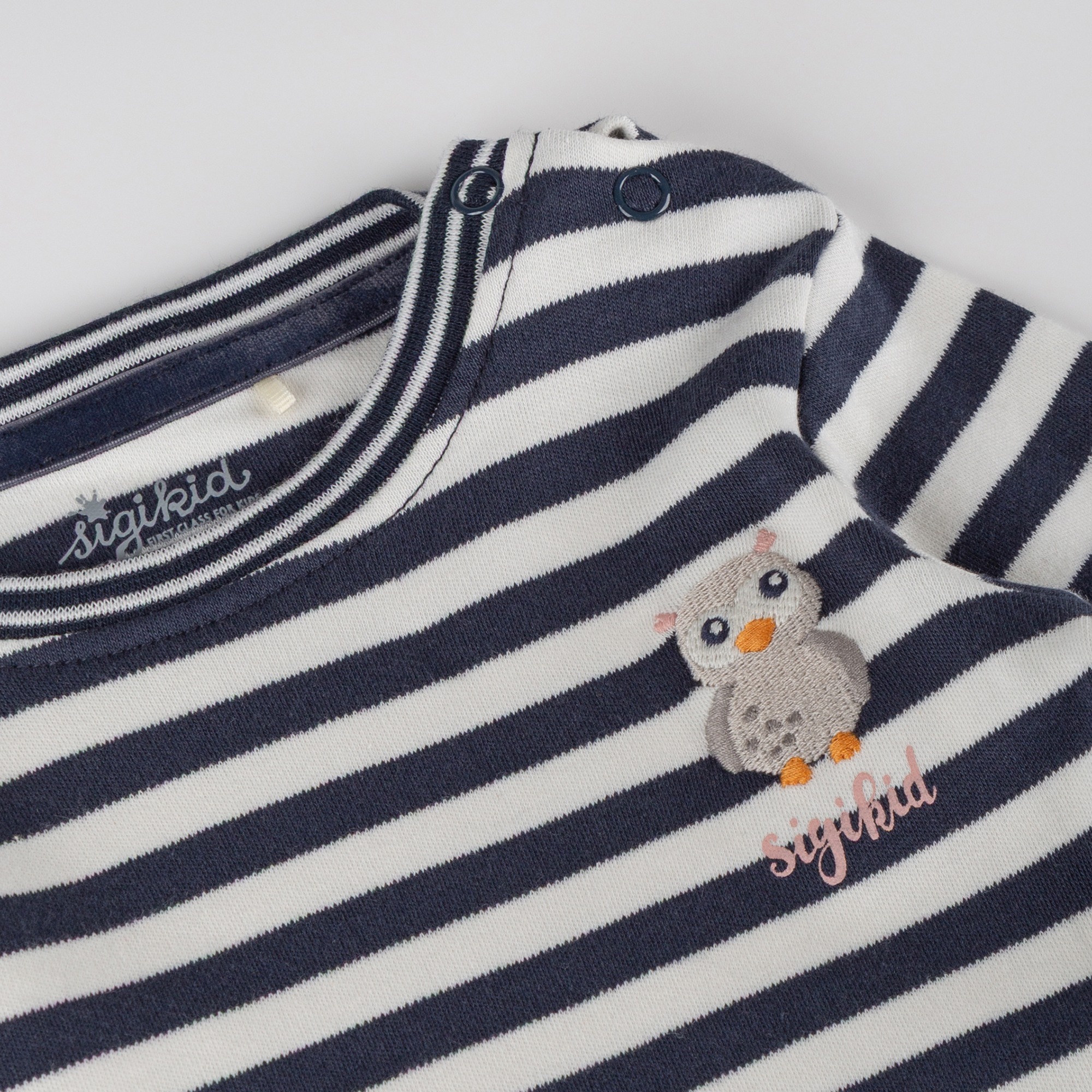 Baby Kleid Eule Curious Owl, blau-weiß geringelt