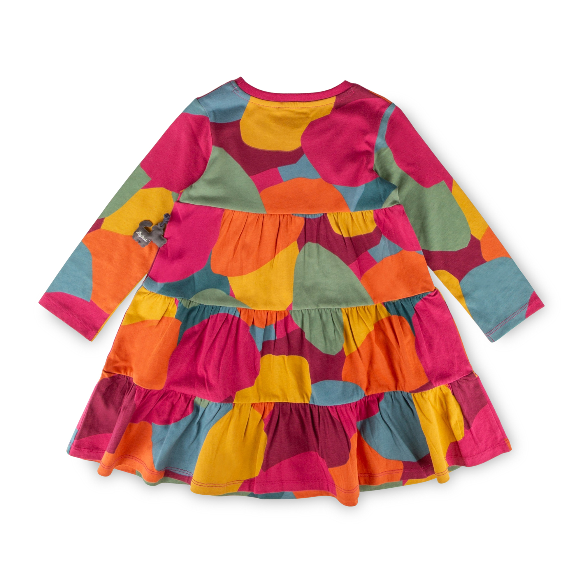 Tiered girls' long sleeve dress, multicoloured