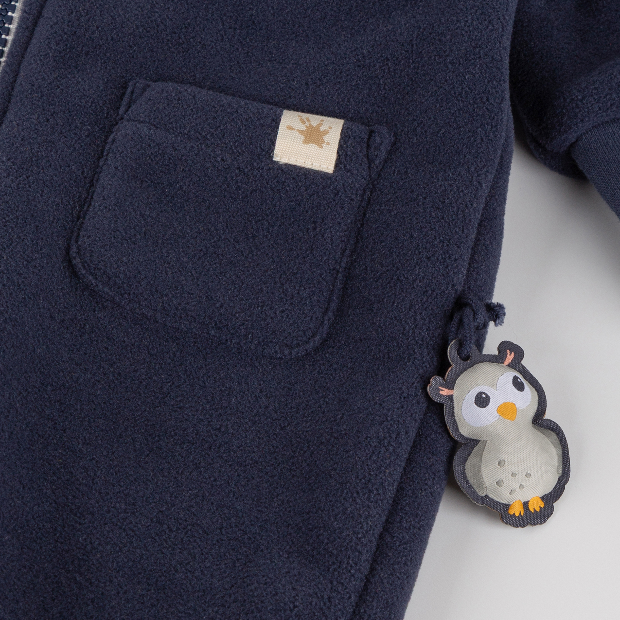 Baby Fleece Overall, Eule Curious Owl, dunkelblau