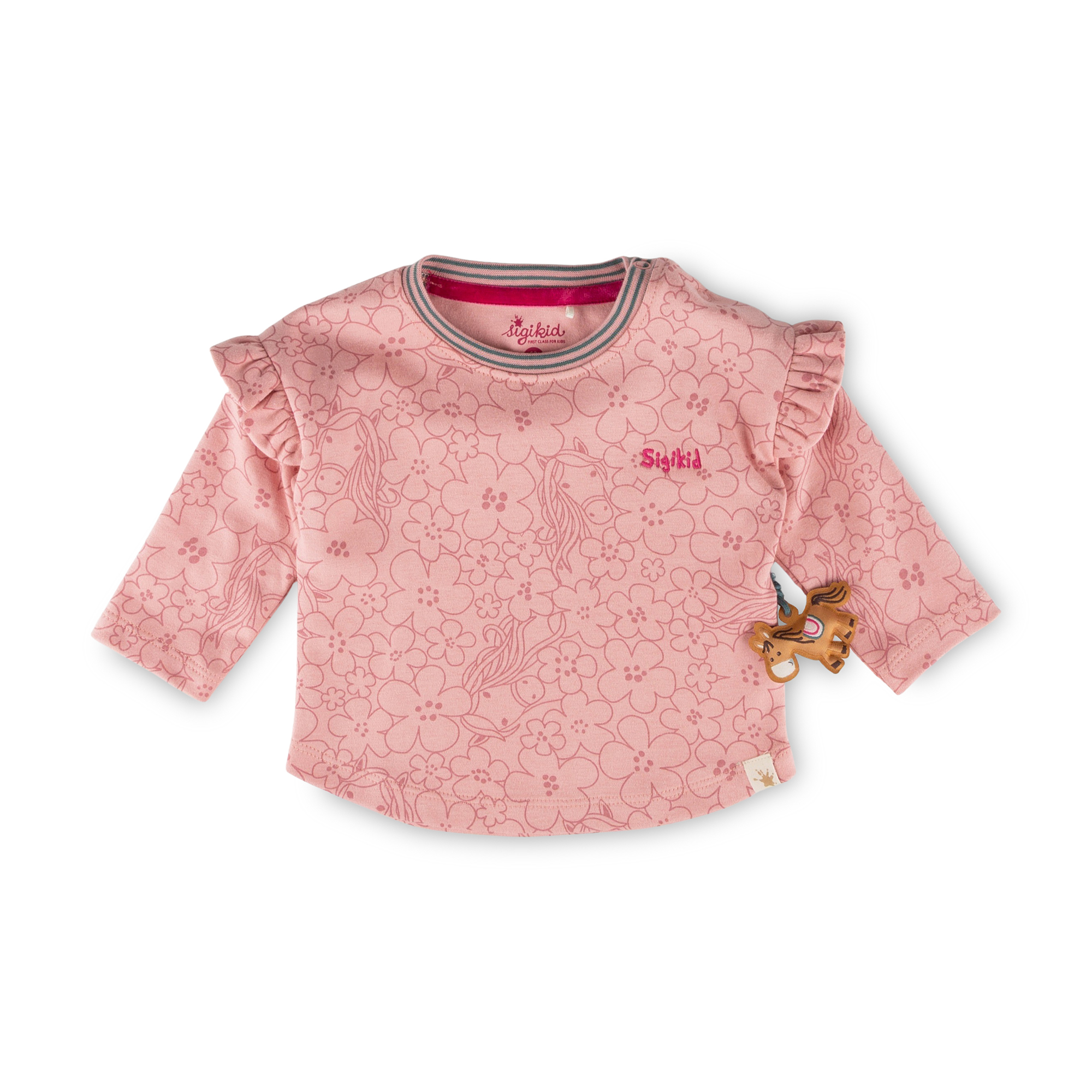 Baby Langarmshirt Pony Love, rosa Blumenprint