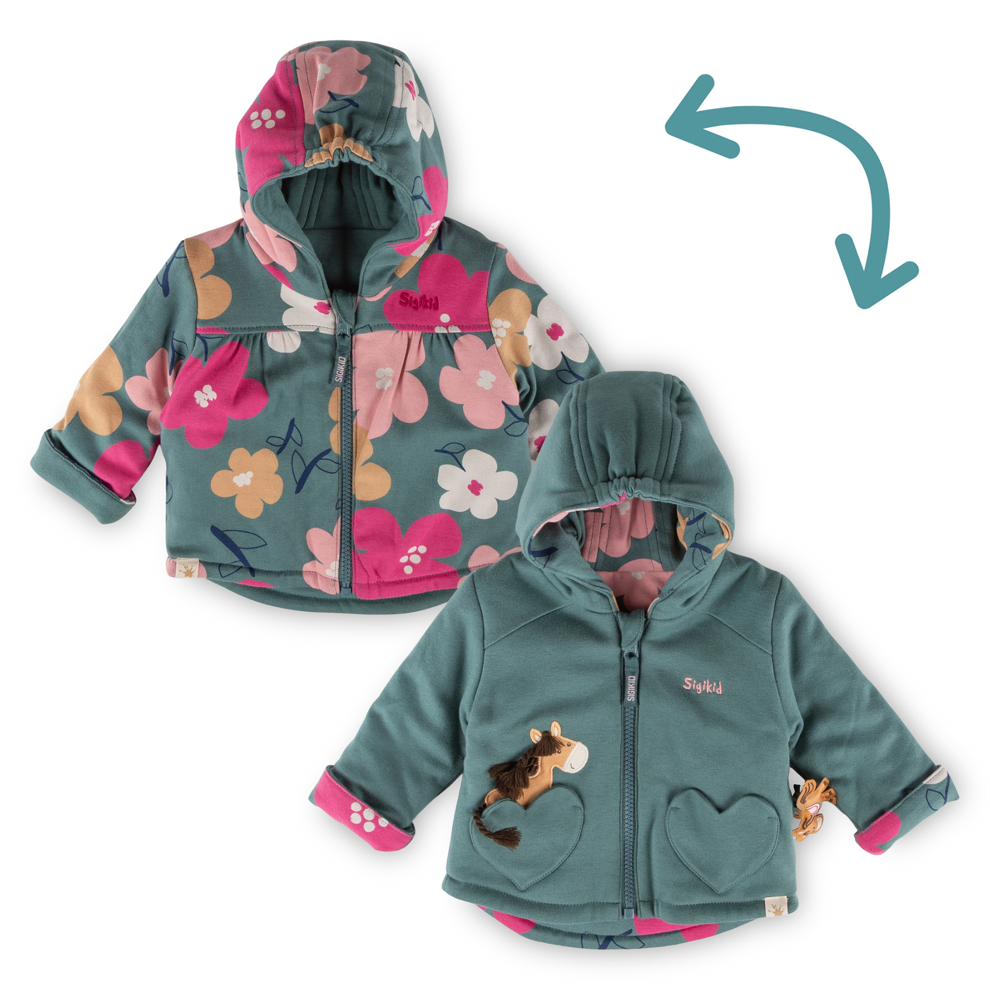 Baby Wendejacke wattiert, grün oder geblümt