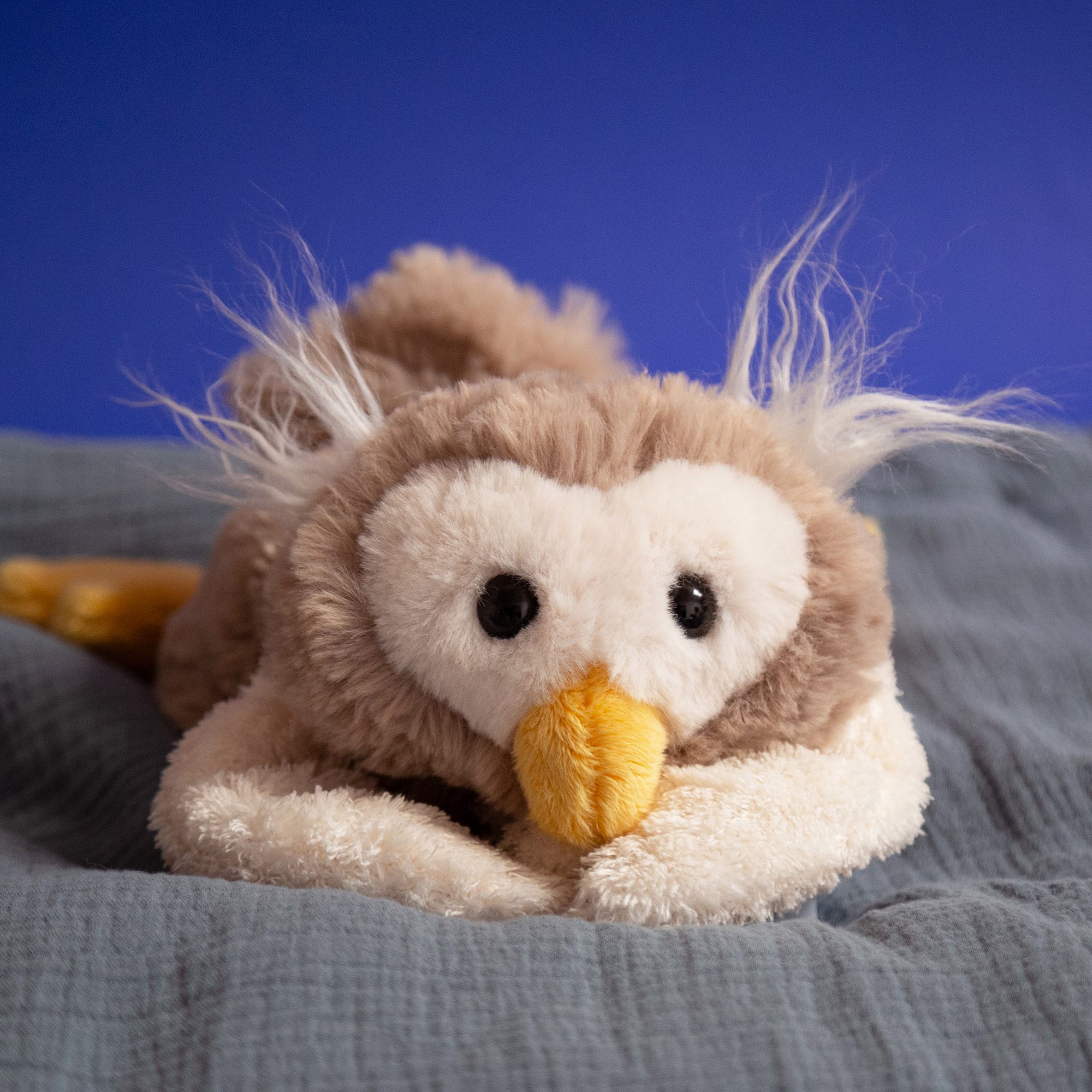 Kuscheltier Eule liegend beige, Flauscherie