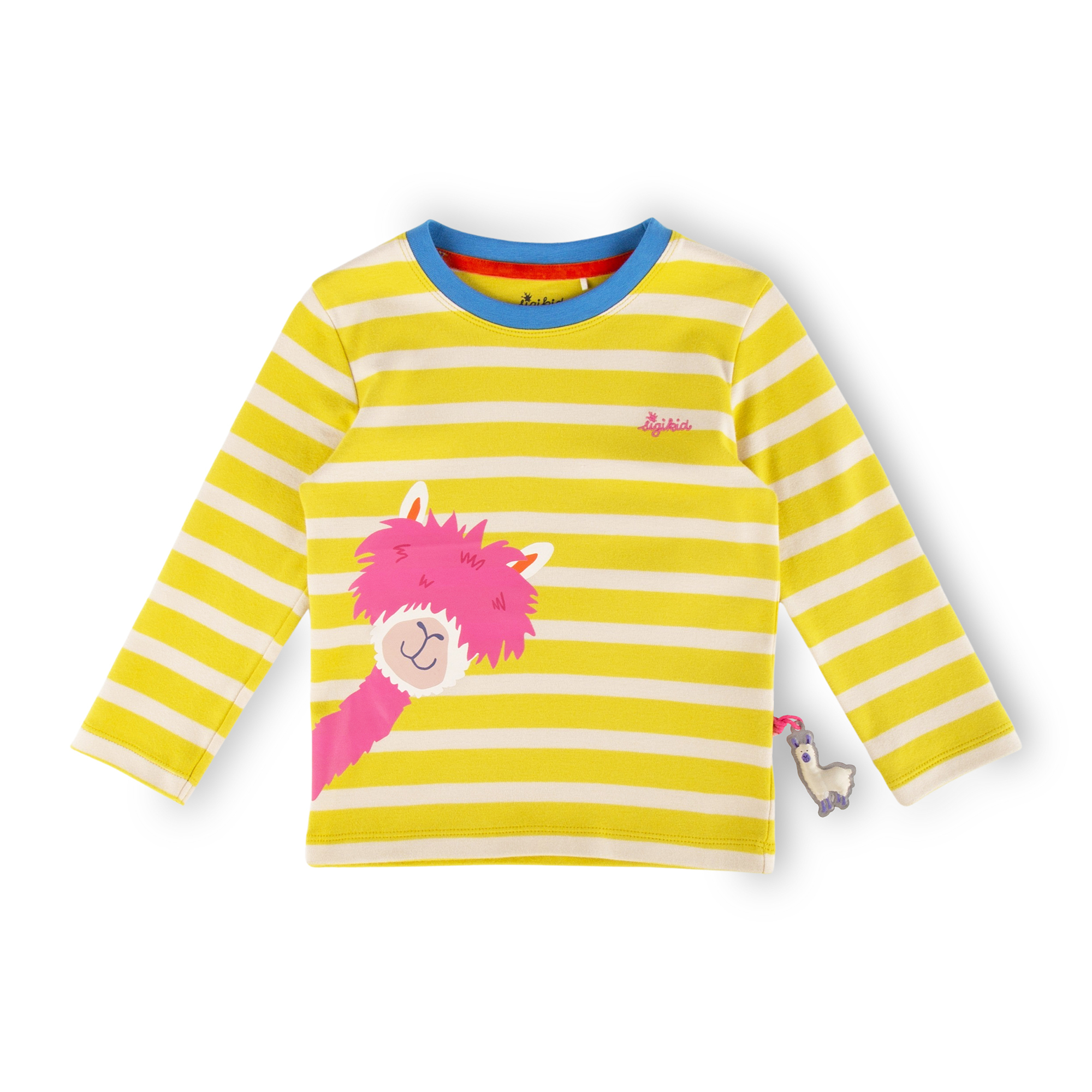 Kinder Langarmshirt Crazy Lama, gelb gestreift Kinder Langarmshirt Crazy Lama, gelb gestreift