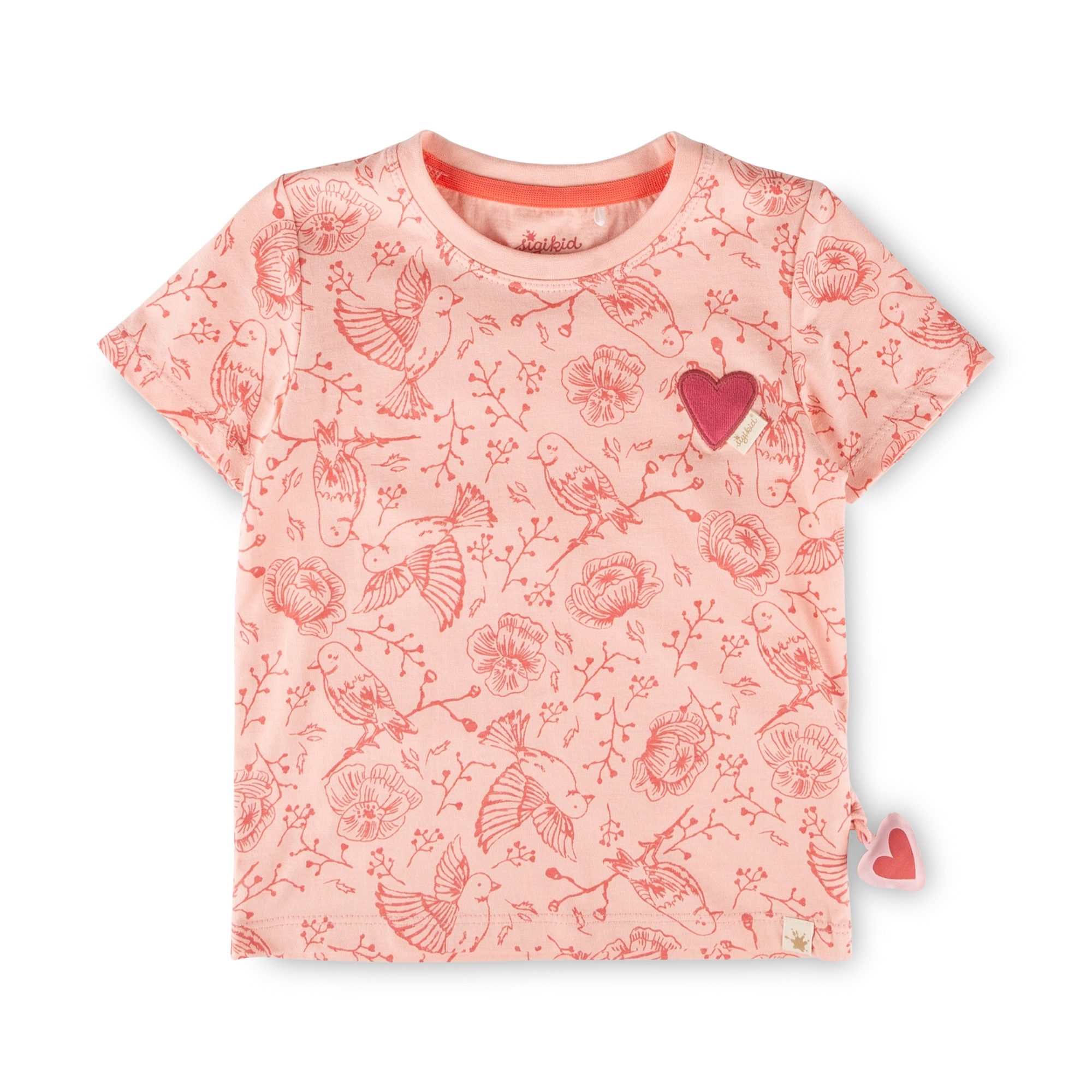 Kinder T-Shirt mit Vogelprint und Herzchen, rosa