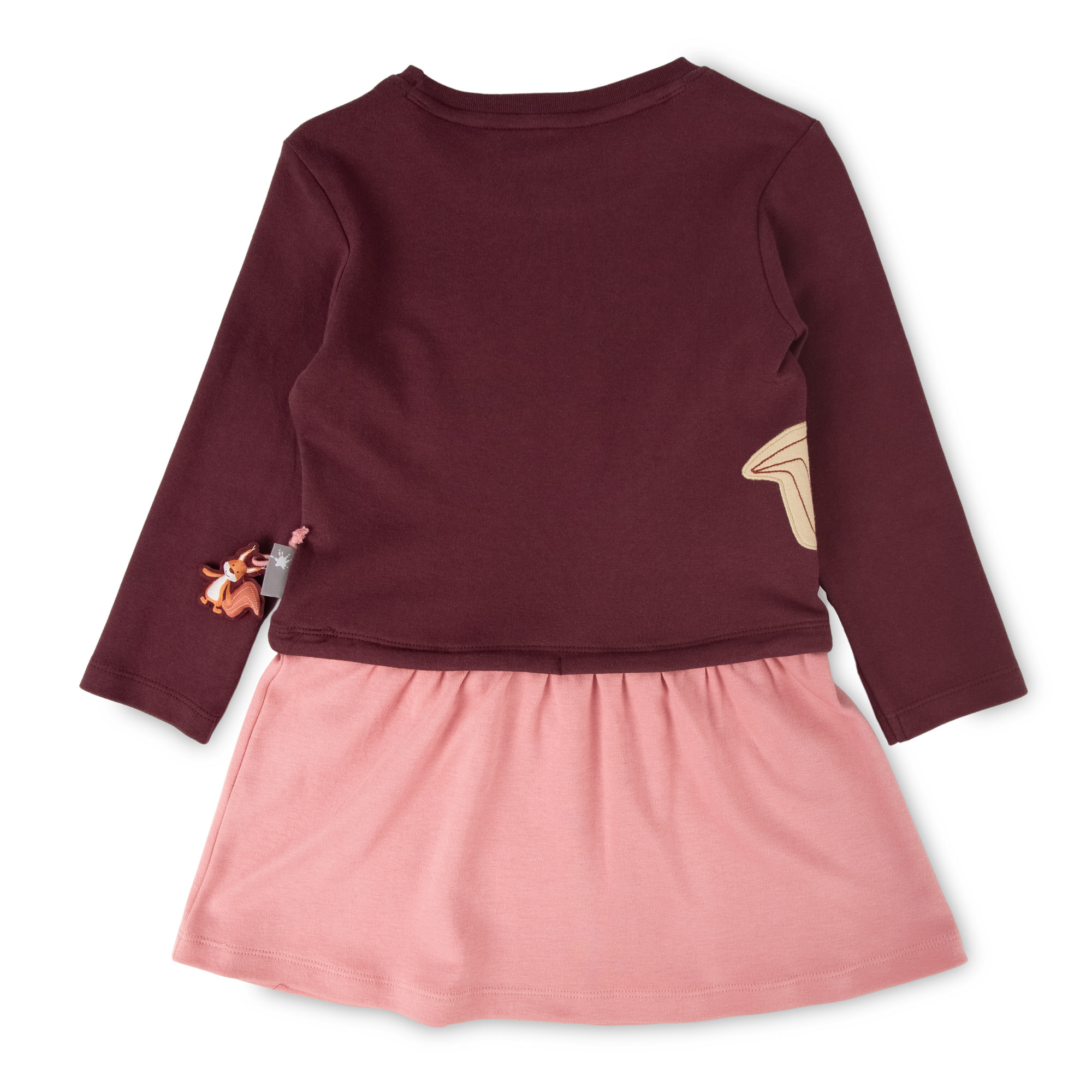 Kinder Kleid mit Eichhörnchen Motiv, dunkelrot und rosa