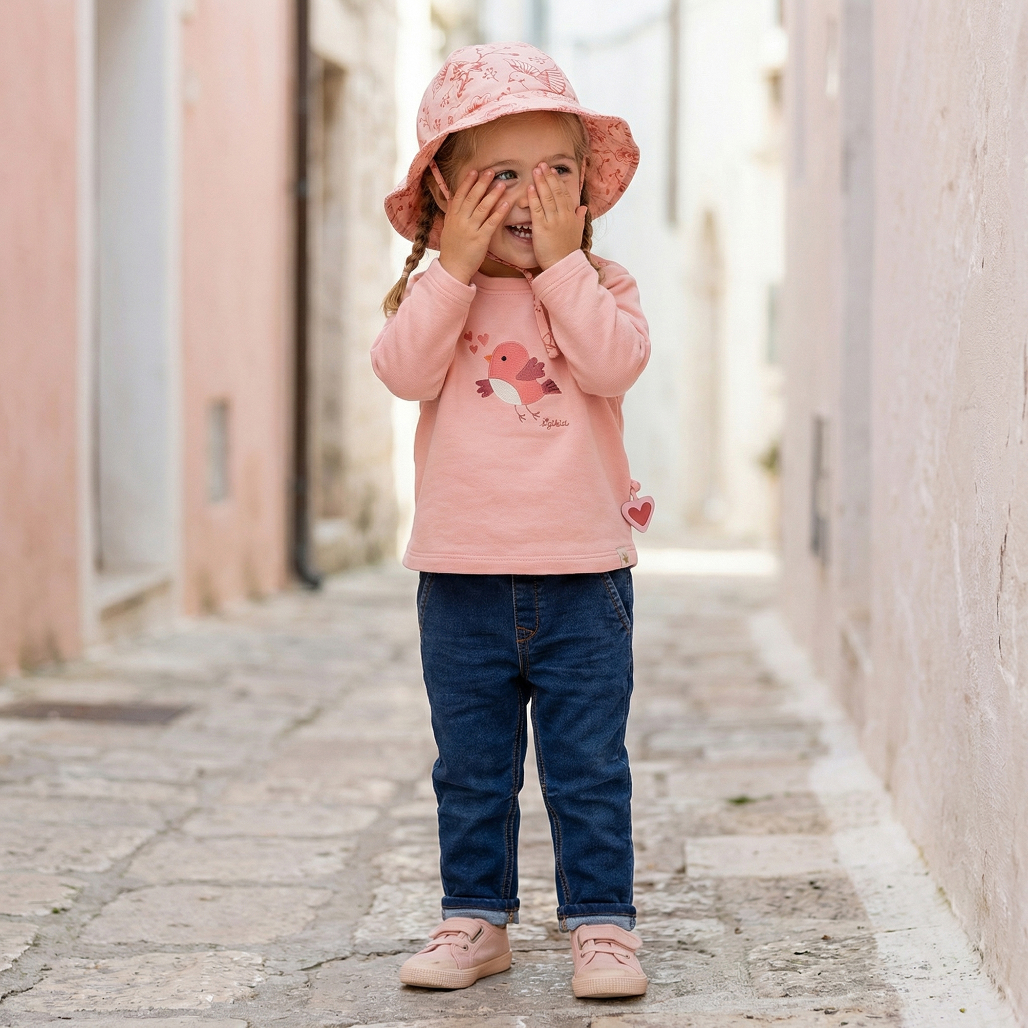 Baby Sweatshirt mit Vögelchen Stickmotiv, rosa