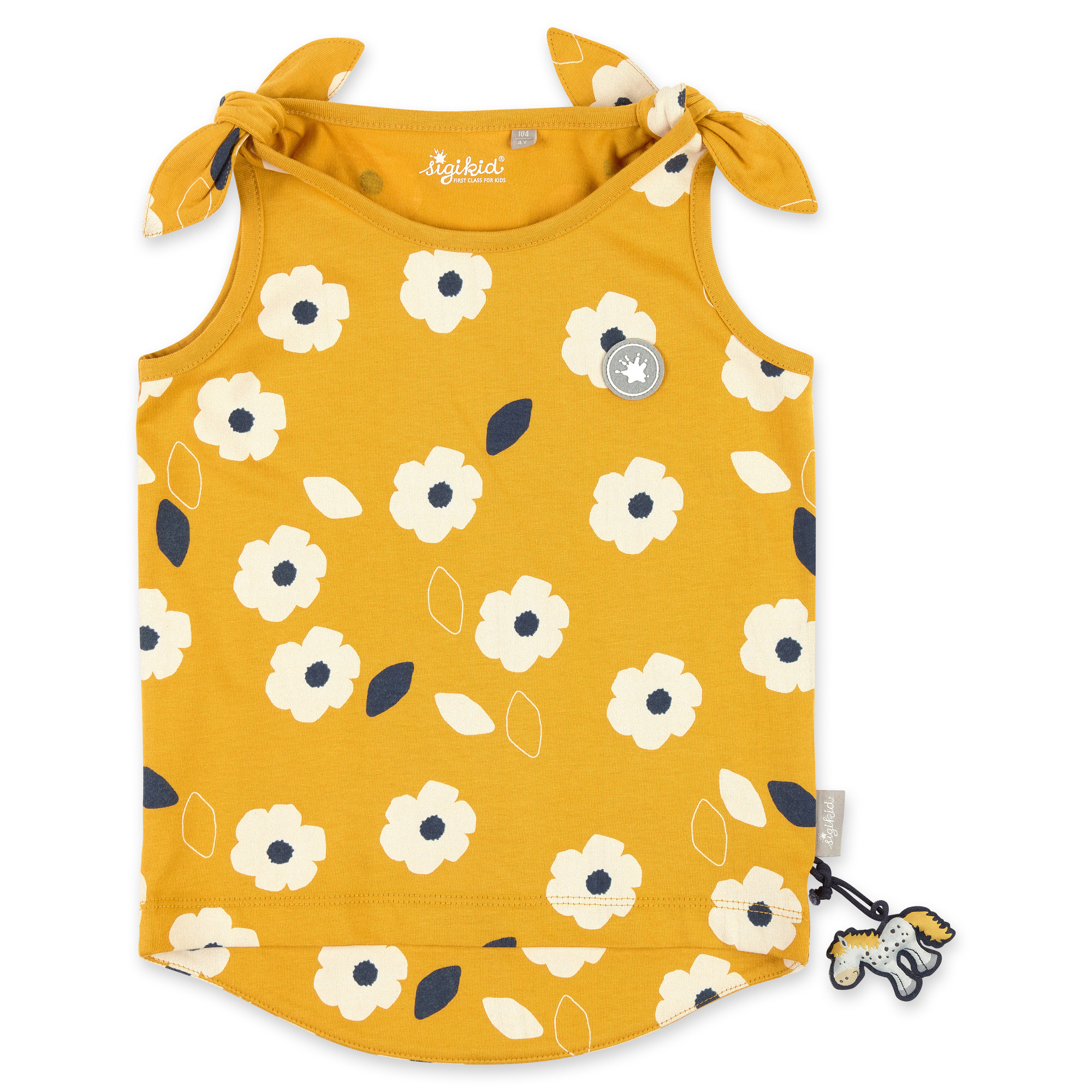 Yellow girls' tank top with bow detailing and flower print