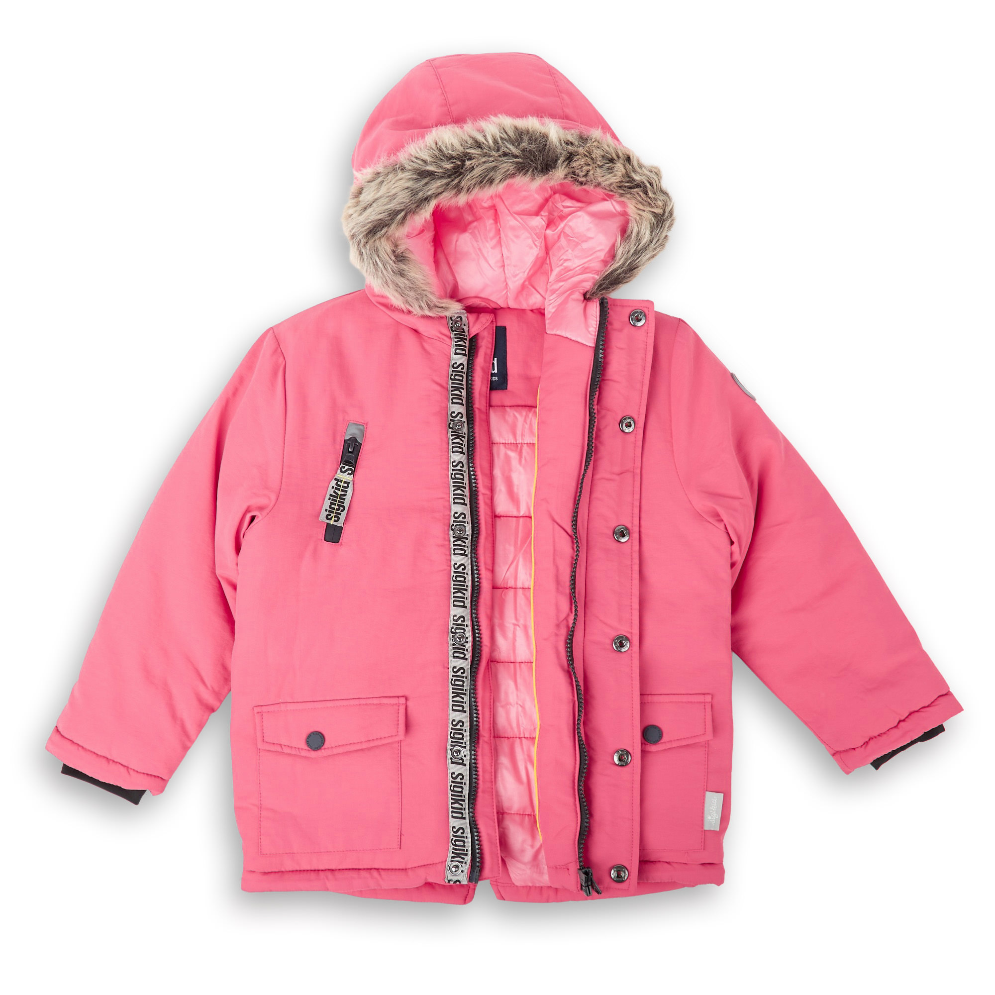 Insulated girls' winter jacket, hooded, pink