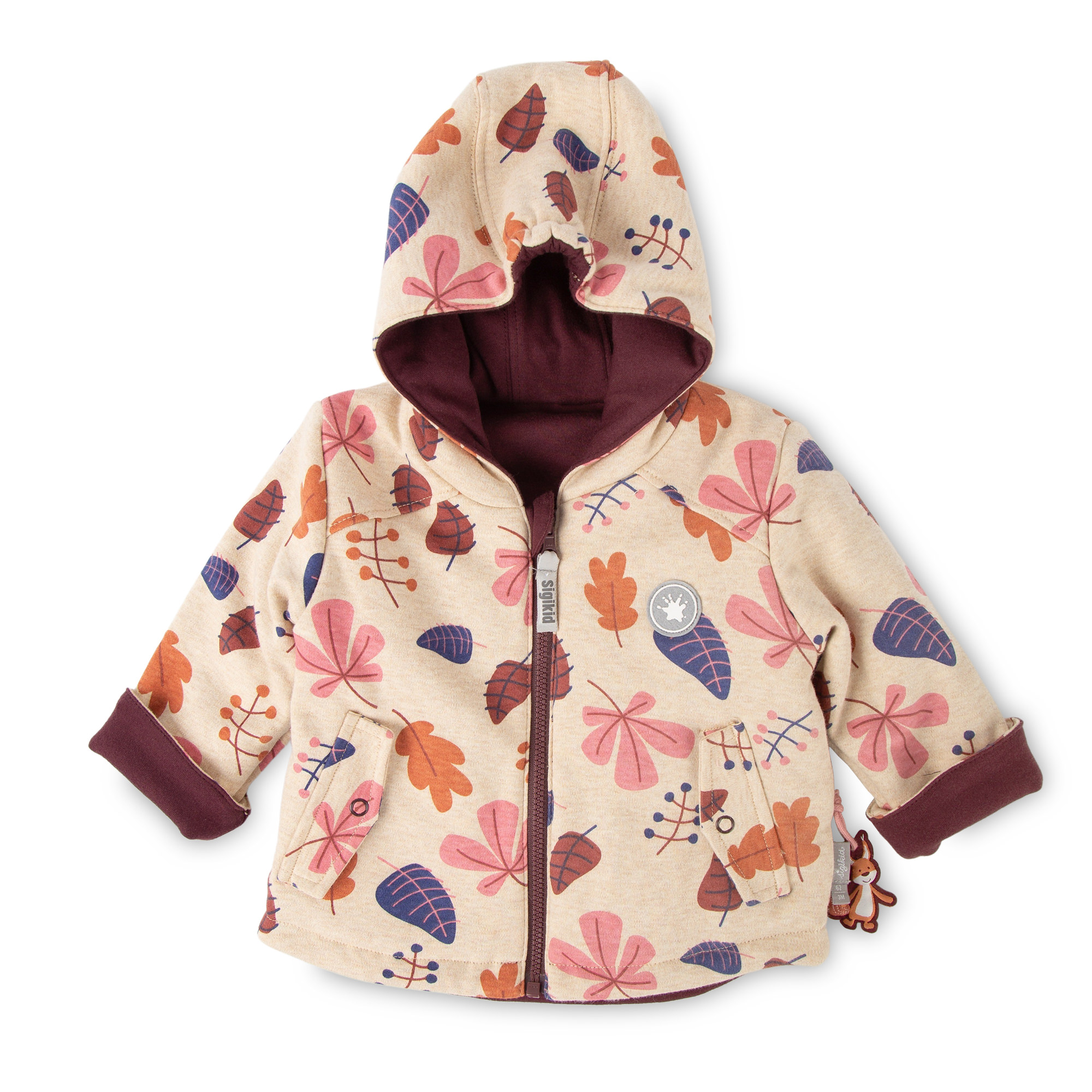 Reversible baby jacket squirrel, burgundy red