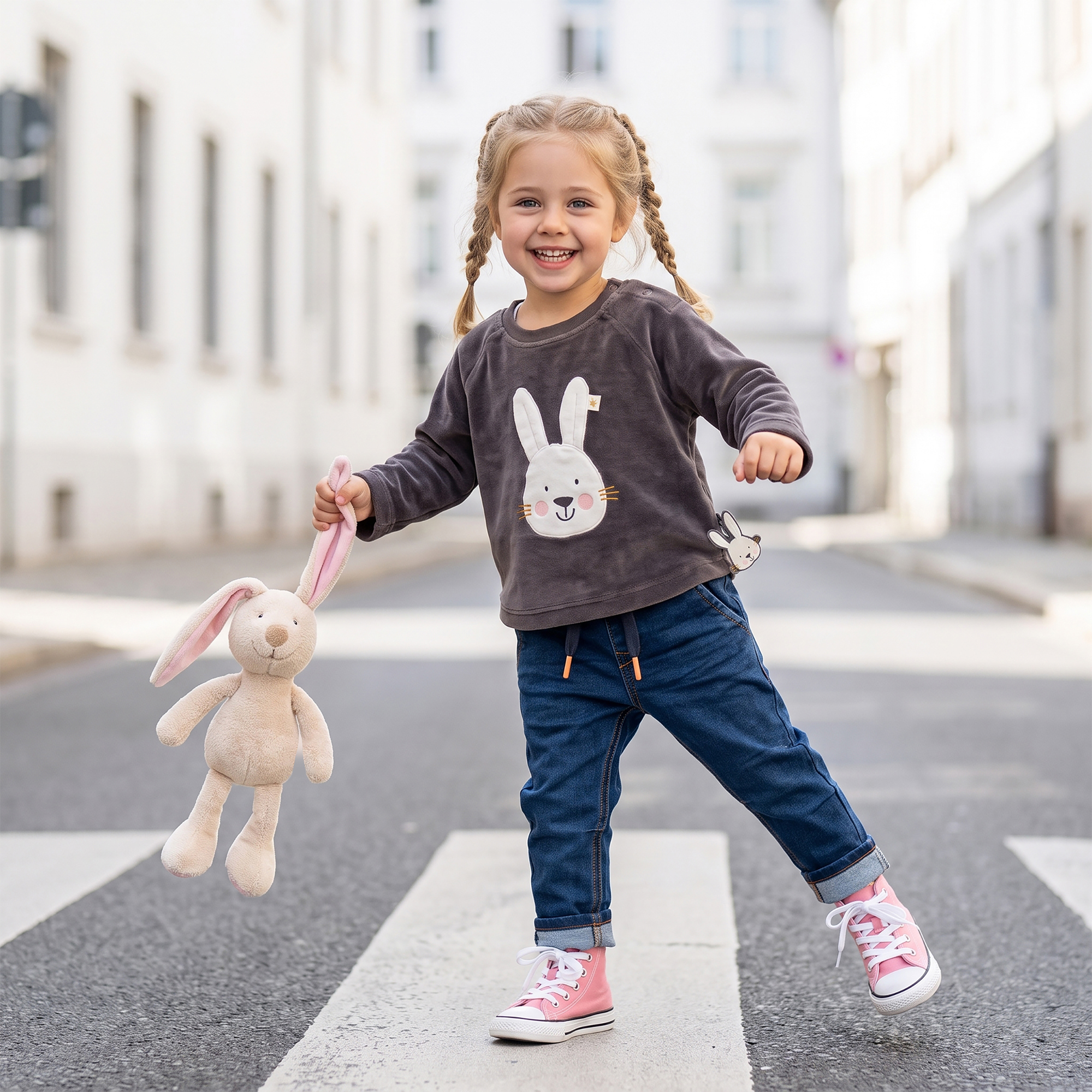 Baby velour long sleeve top Snow Bunny, dark grey