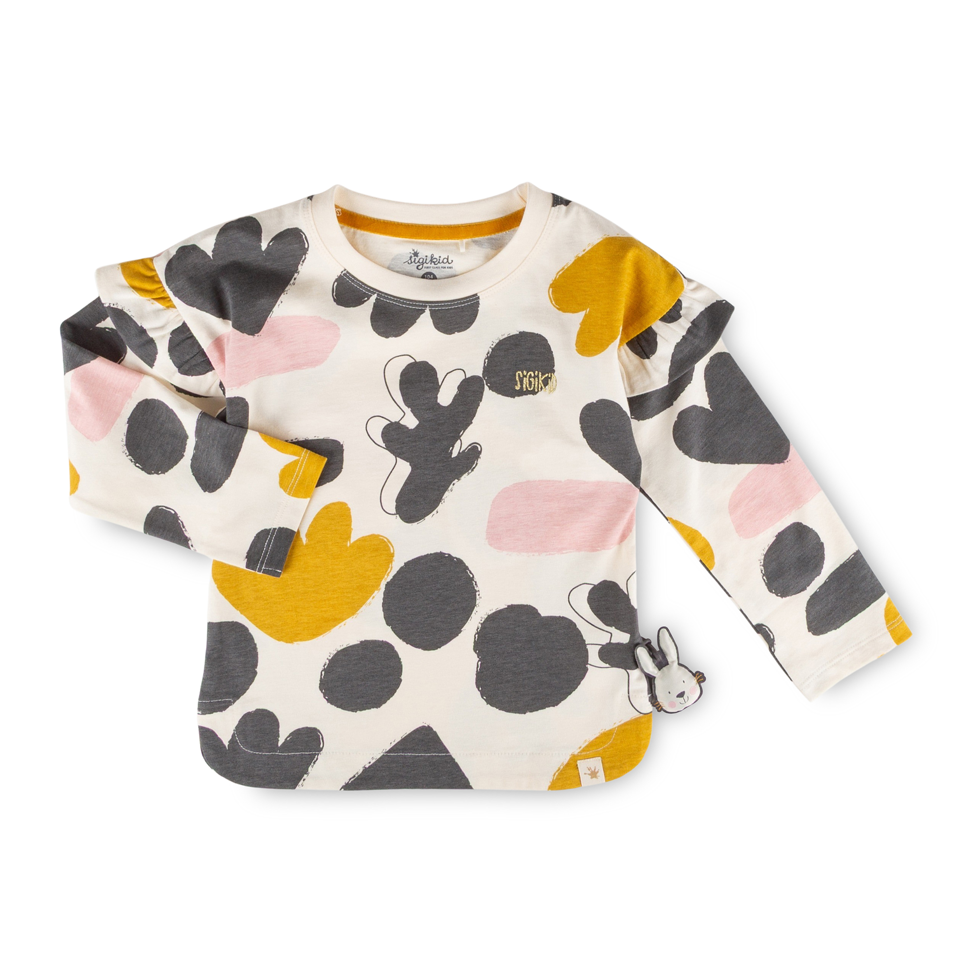 Children's long sleeve Tee, shoulder frills, Snow Bunny