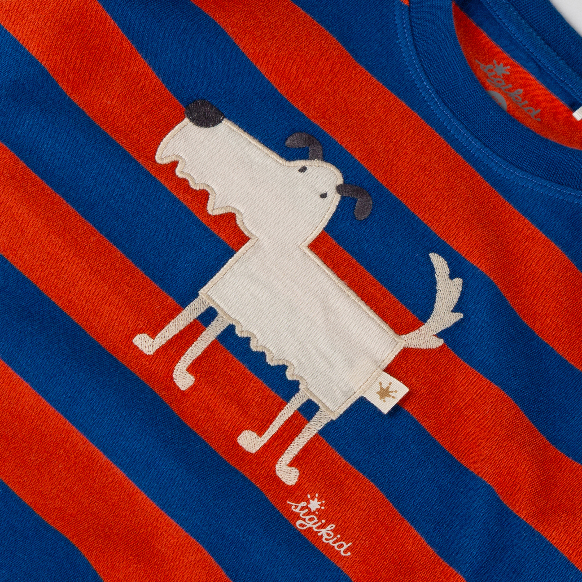 Children's long sleeve Tee dog, striped blue/red