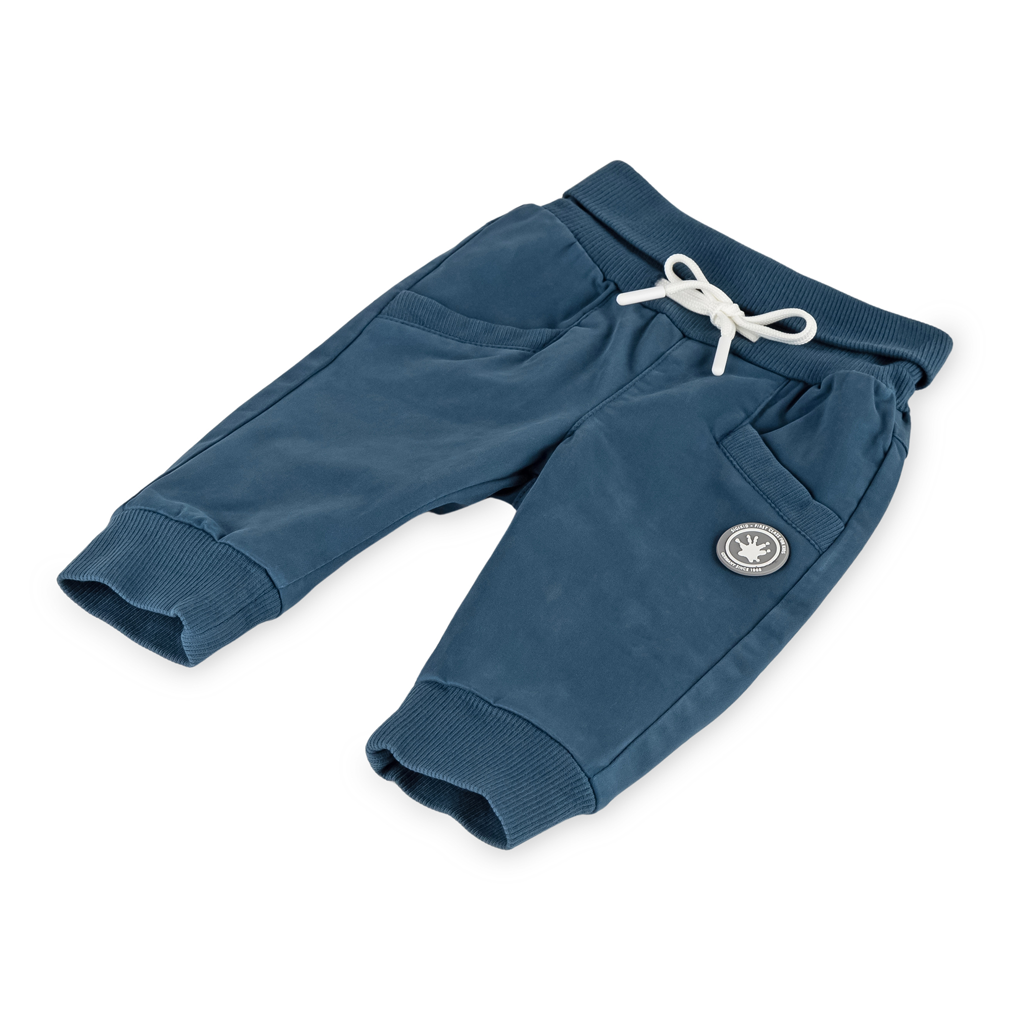 Baby rib knit waist gabardine pants, dark teal blue