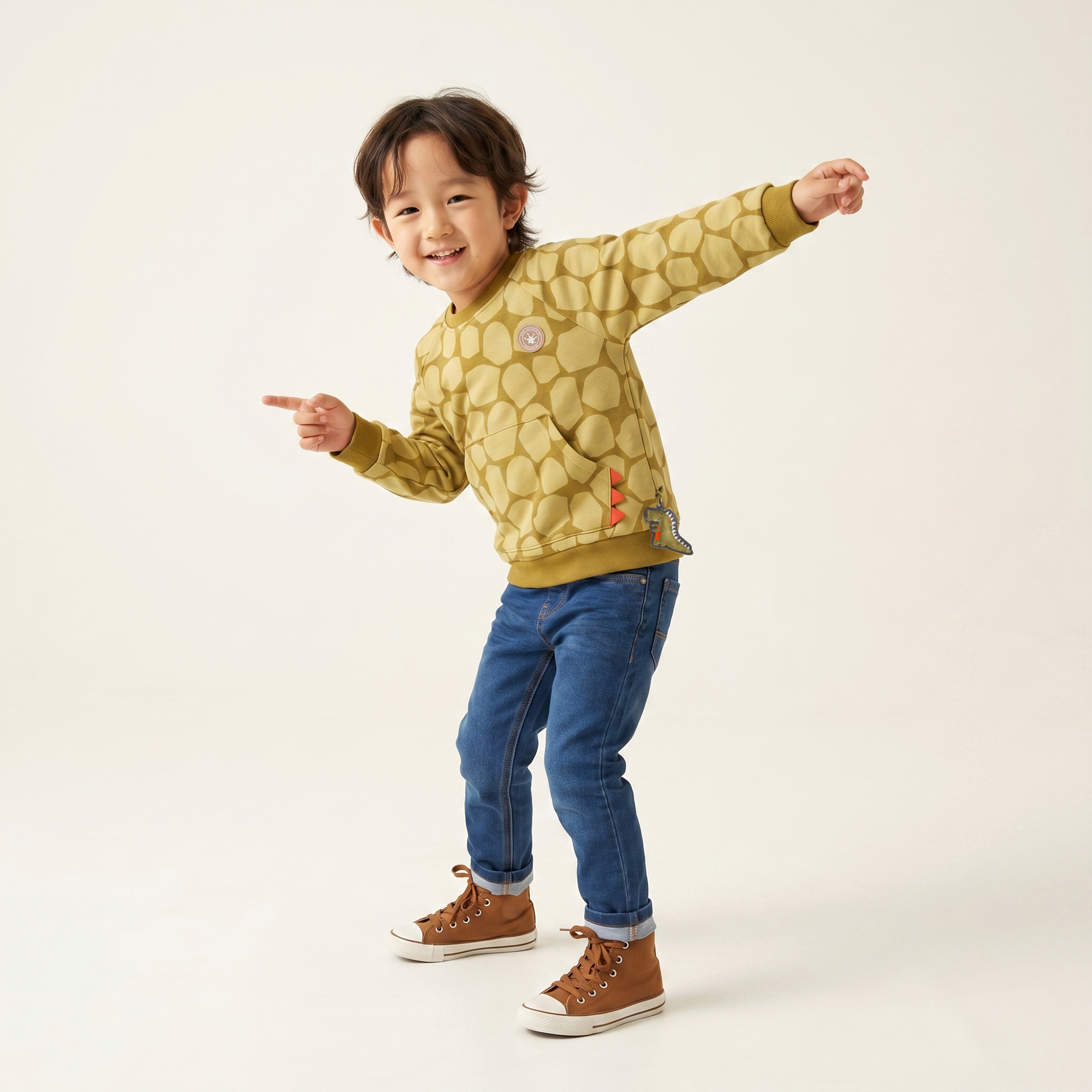 Kinder Sweatshirt mit Fronttasche, Dino Fun