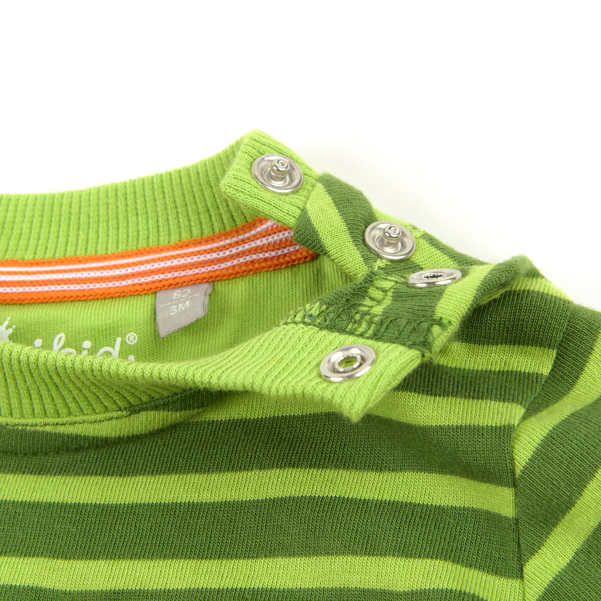 Green striped baby T-shirt with tiger pocket