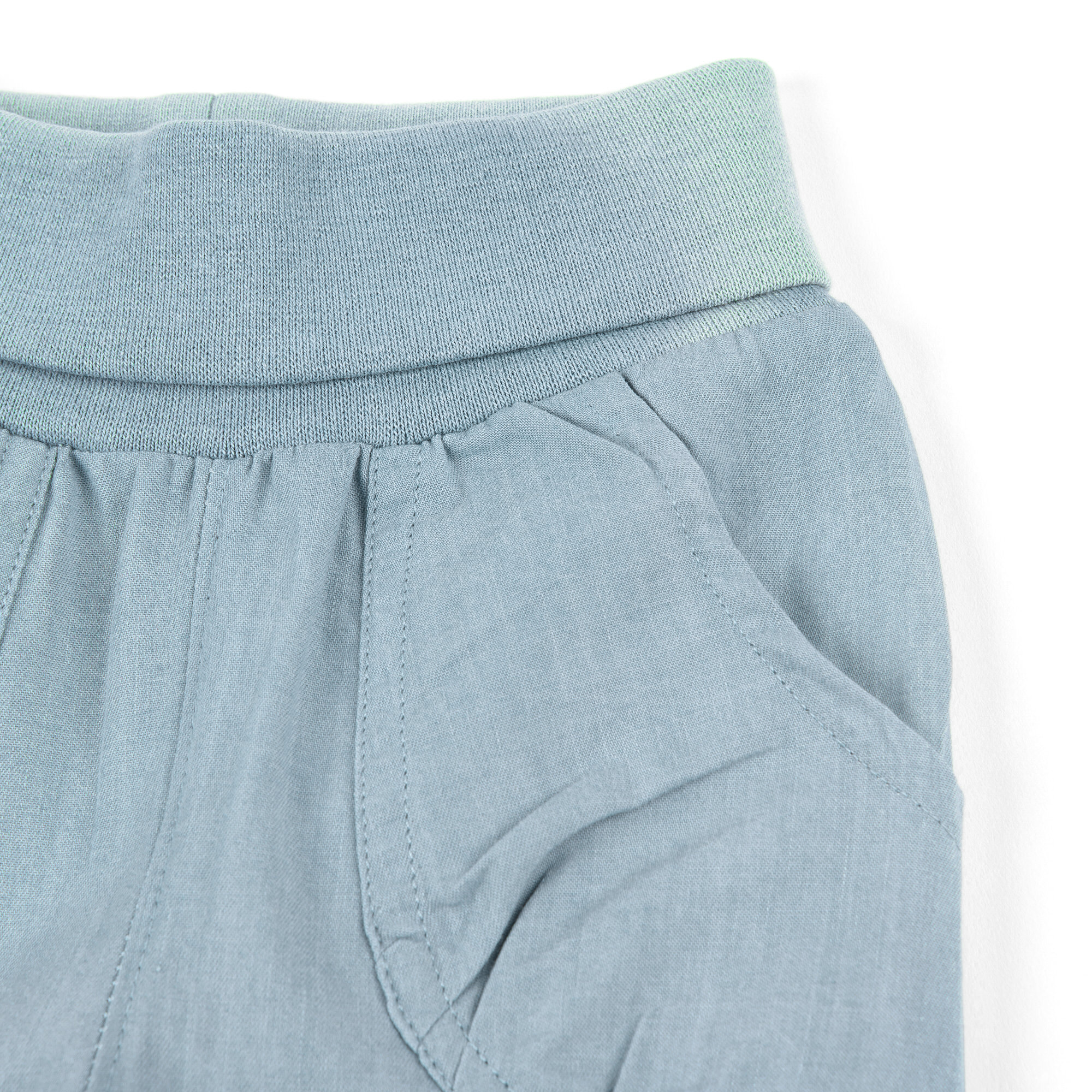 Light blue baby pants with stretchy foldover waist