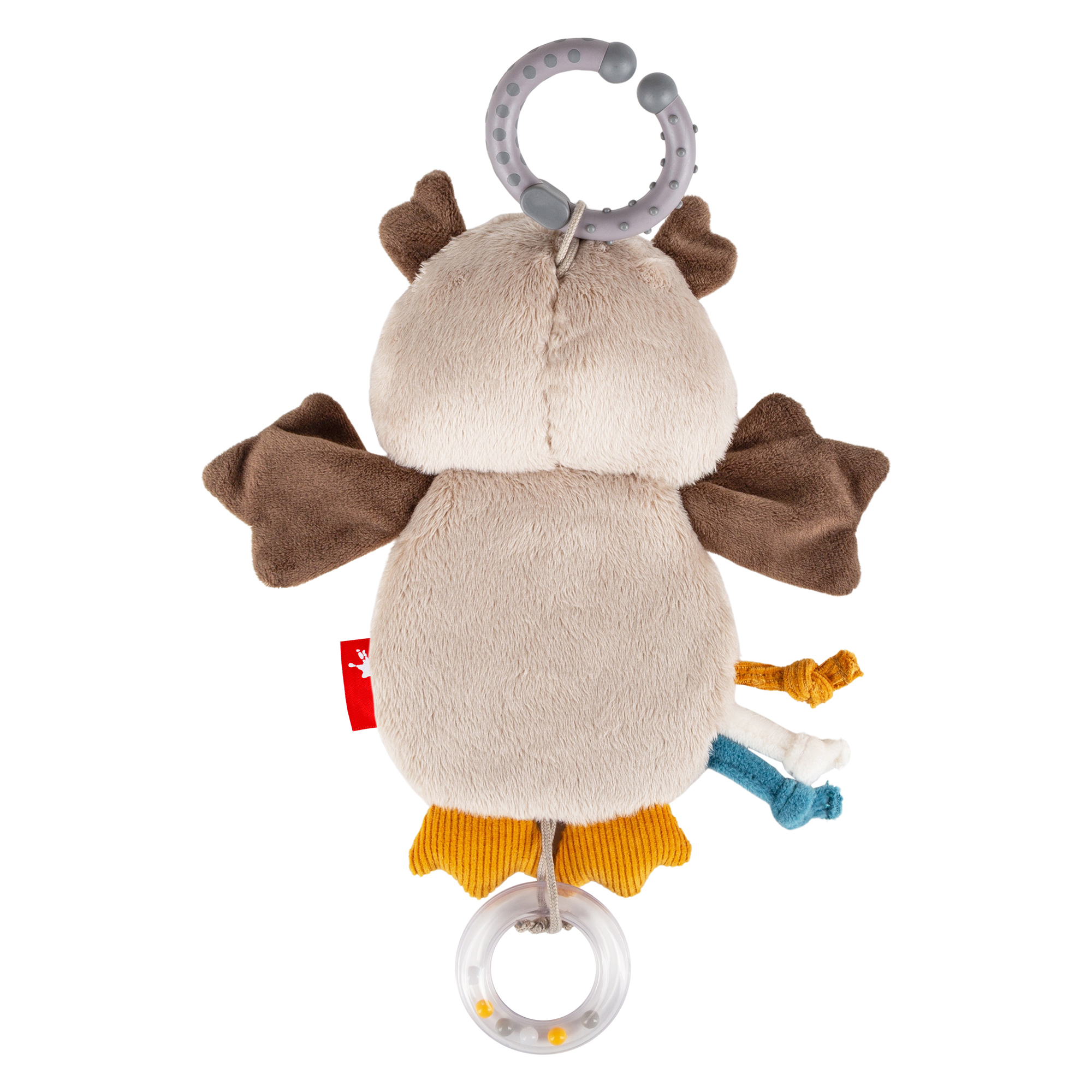Hanging baby rattle rustle soft toy owl with foil mirror