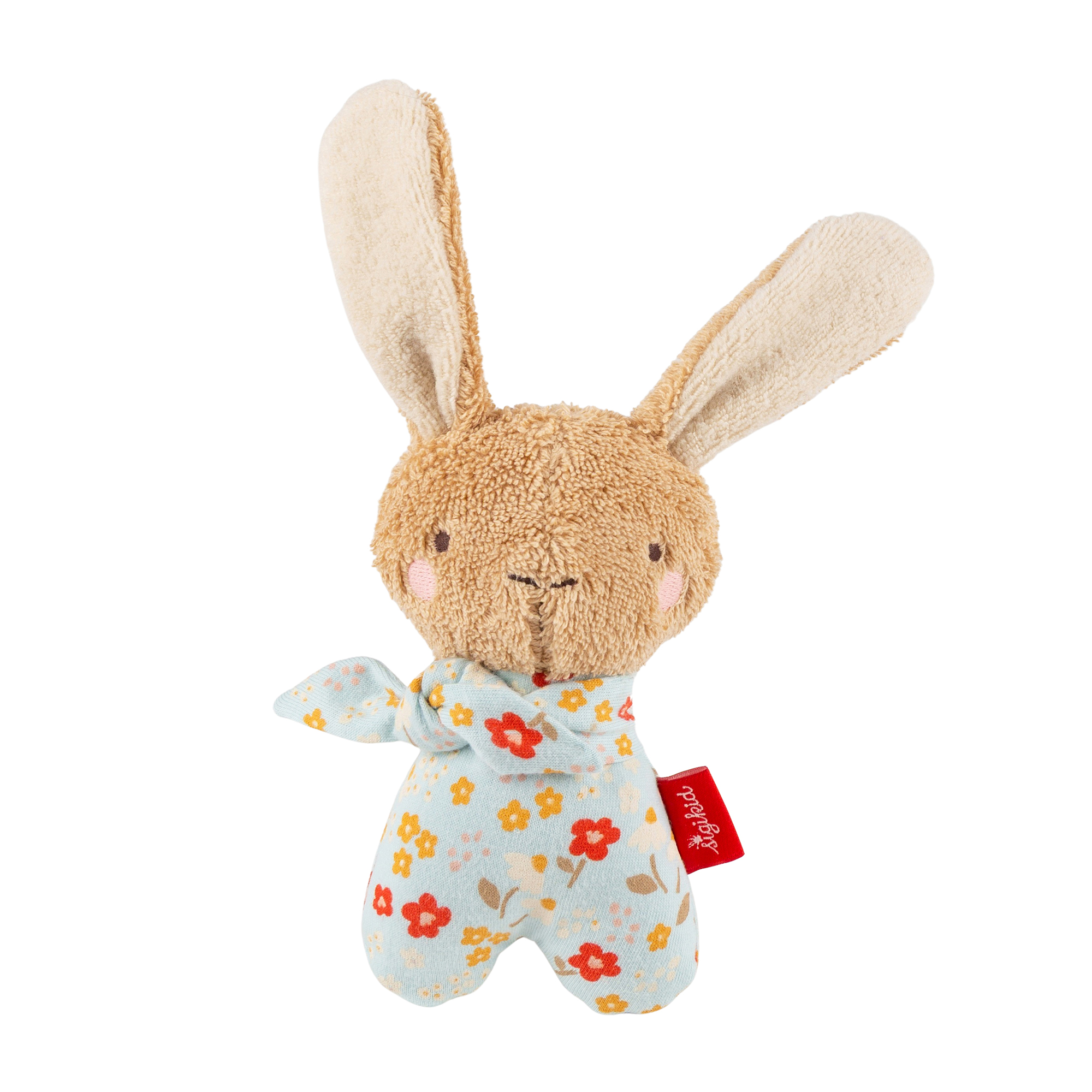 Baby rattle grasp soft toy bunny blue, cotton