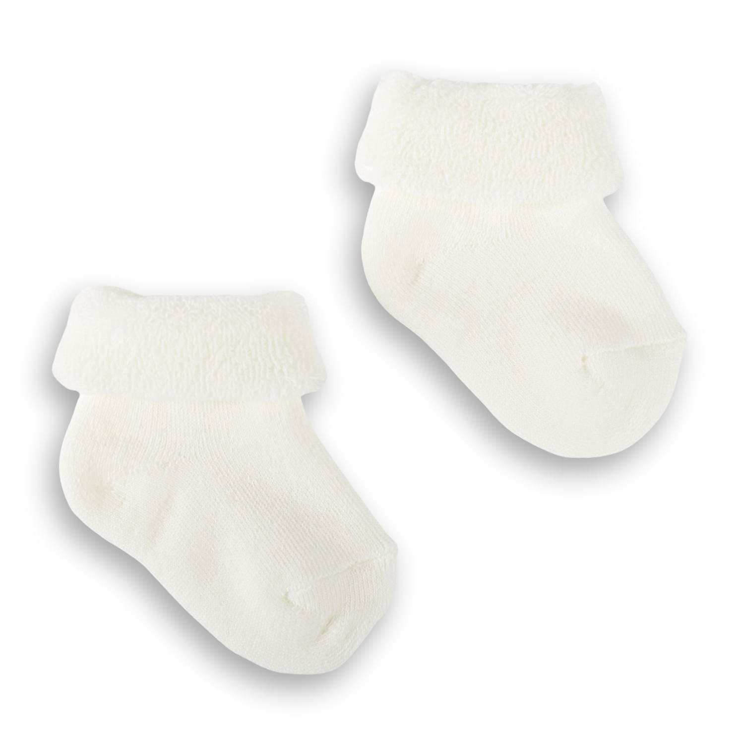 Newborn baby terry knit foldover socks, white