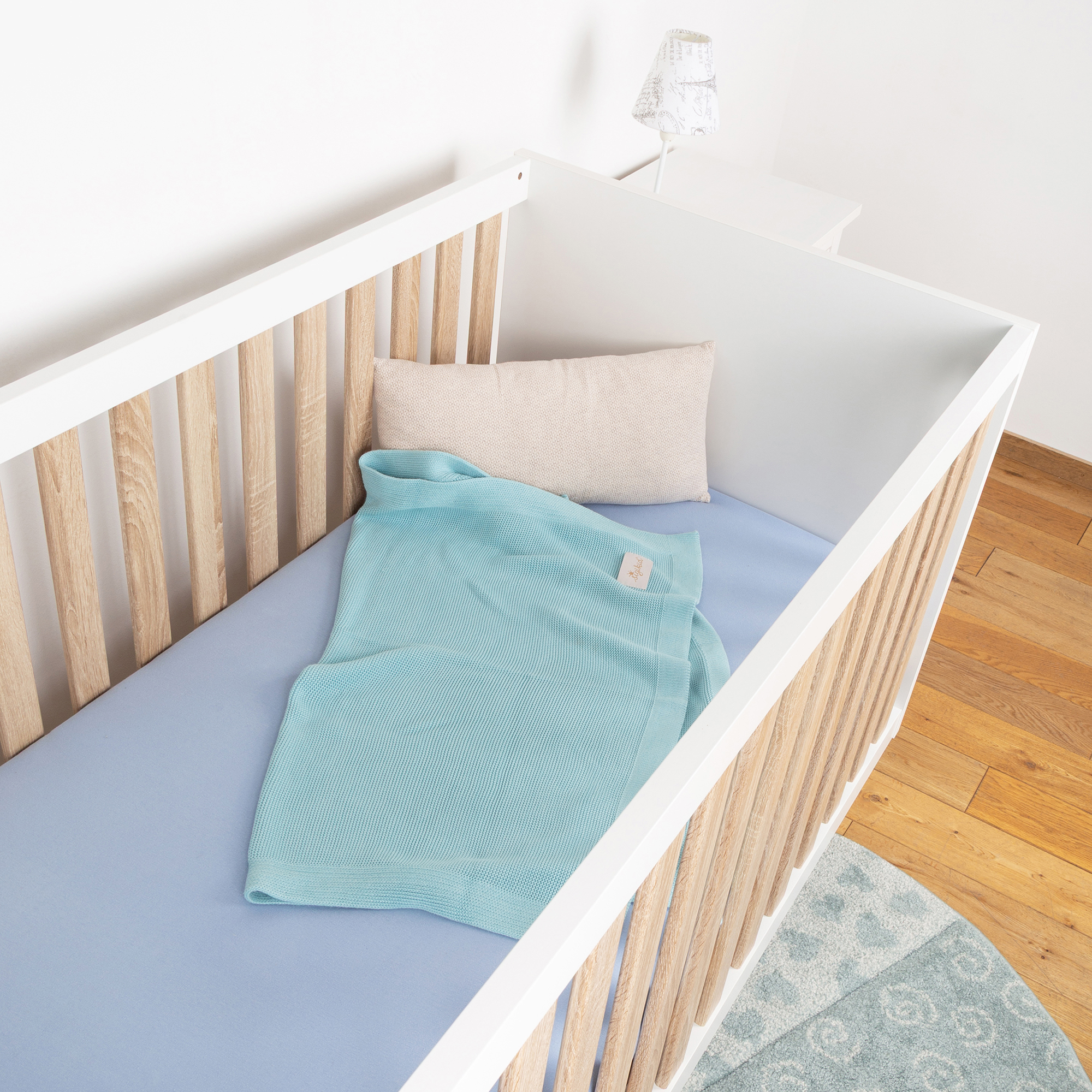 Soft knitted baby blanket, light blue, Knitted Love