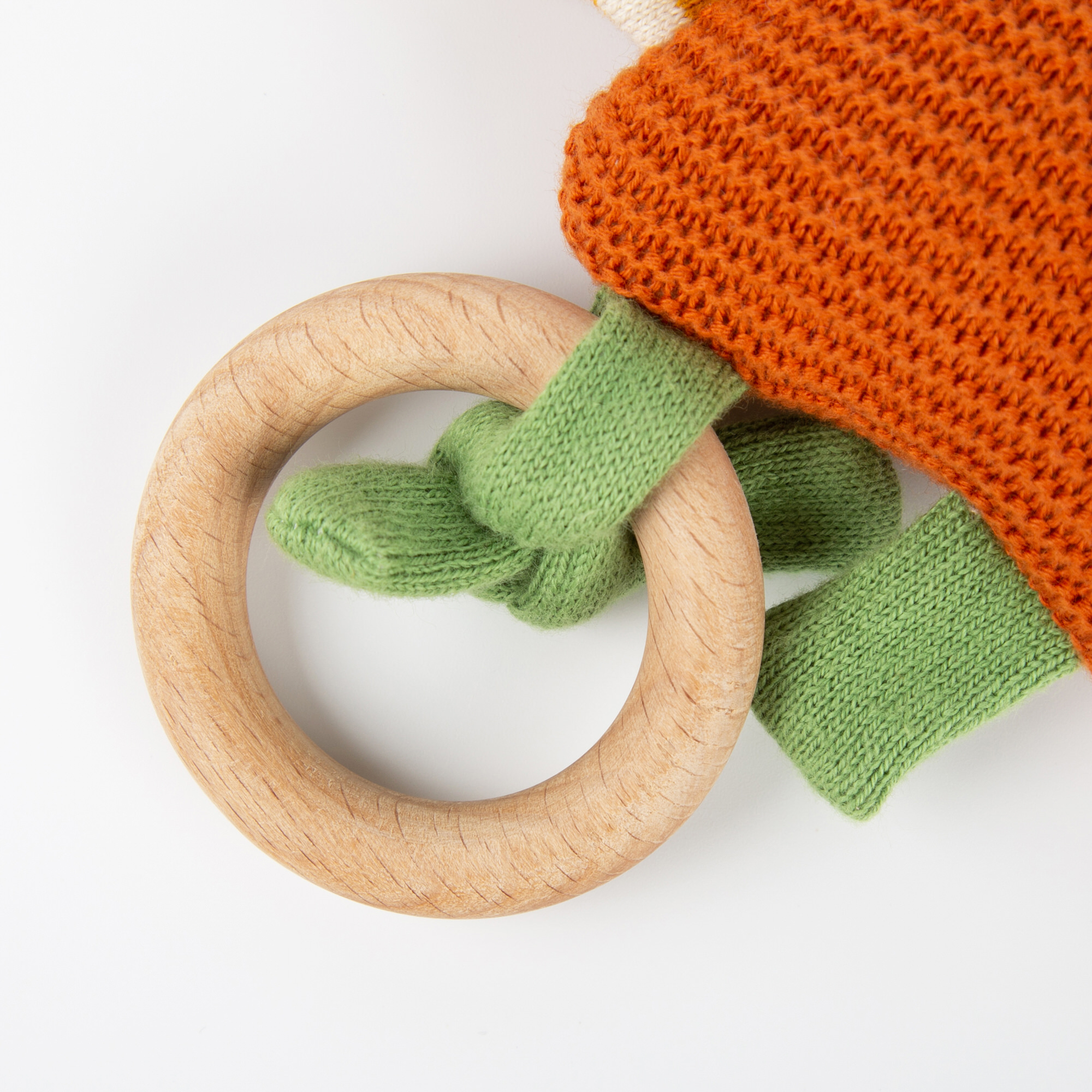 Baby grasp toy rattle bat, wooden ring, Knitted Love