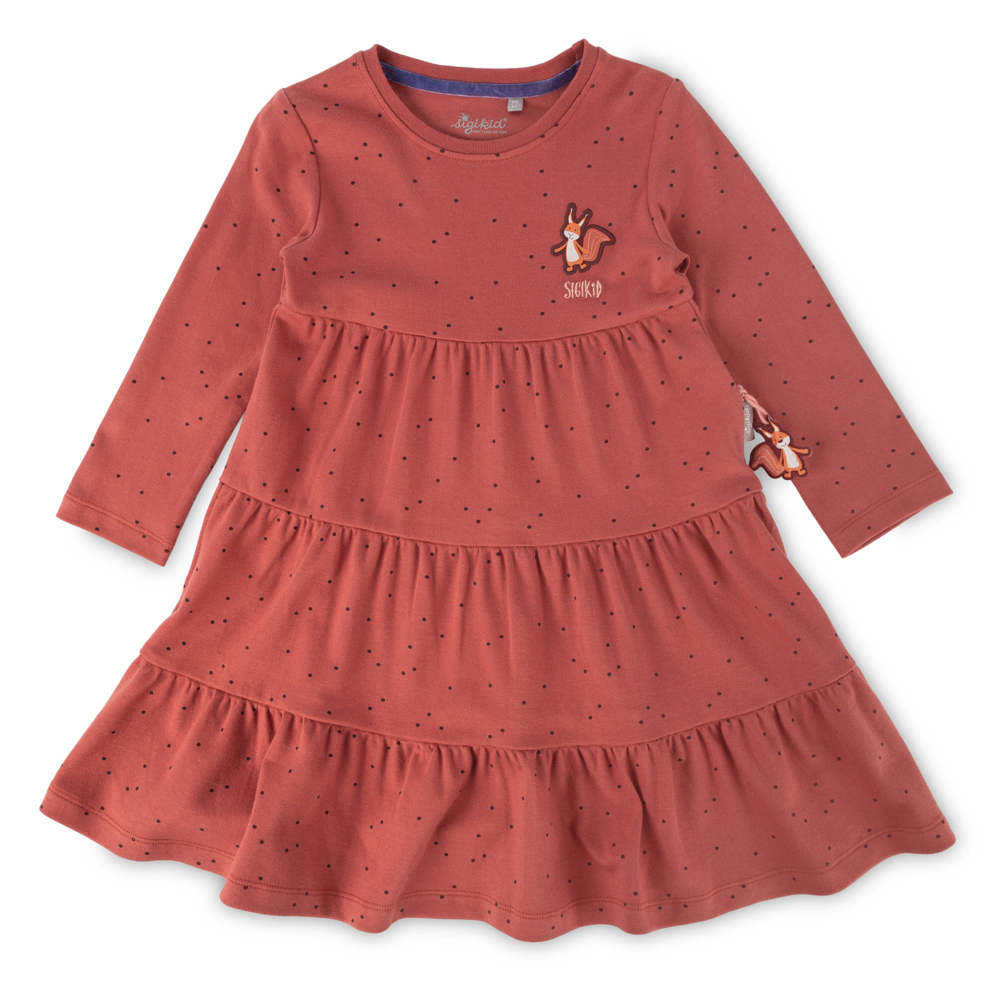 Tiered girls' long sleeve dress squirrel, copper brown