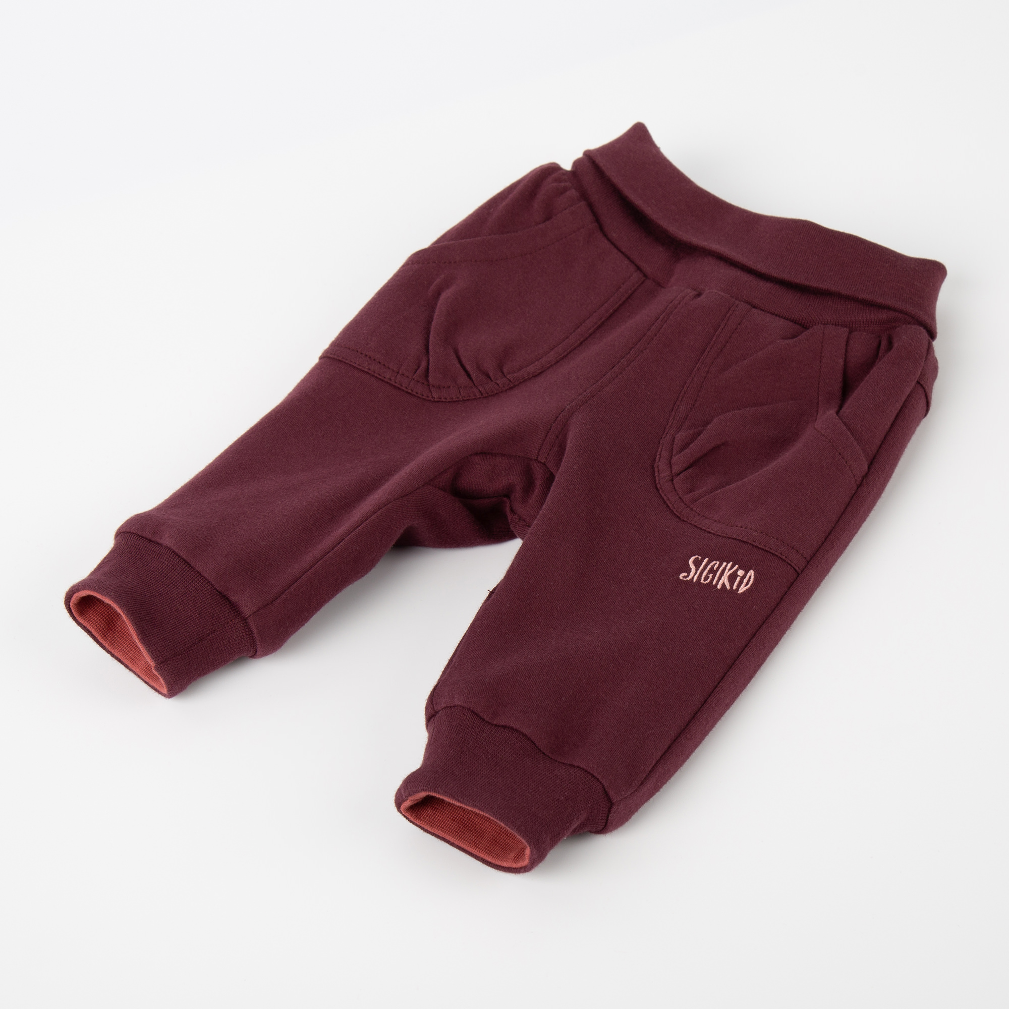 Reversible baby soft pants, burgundy red/copper brown