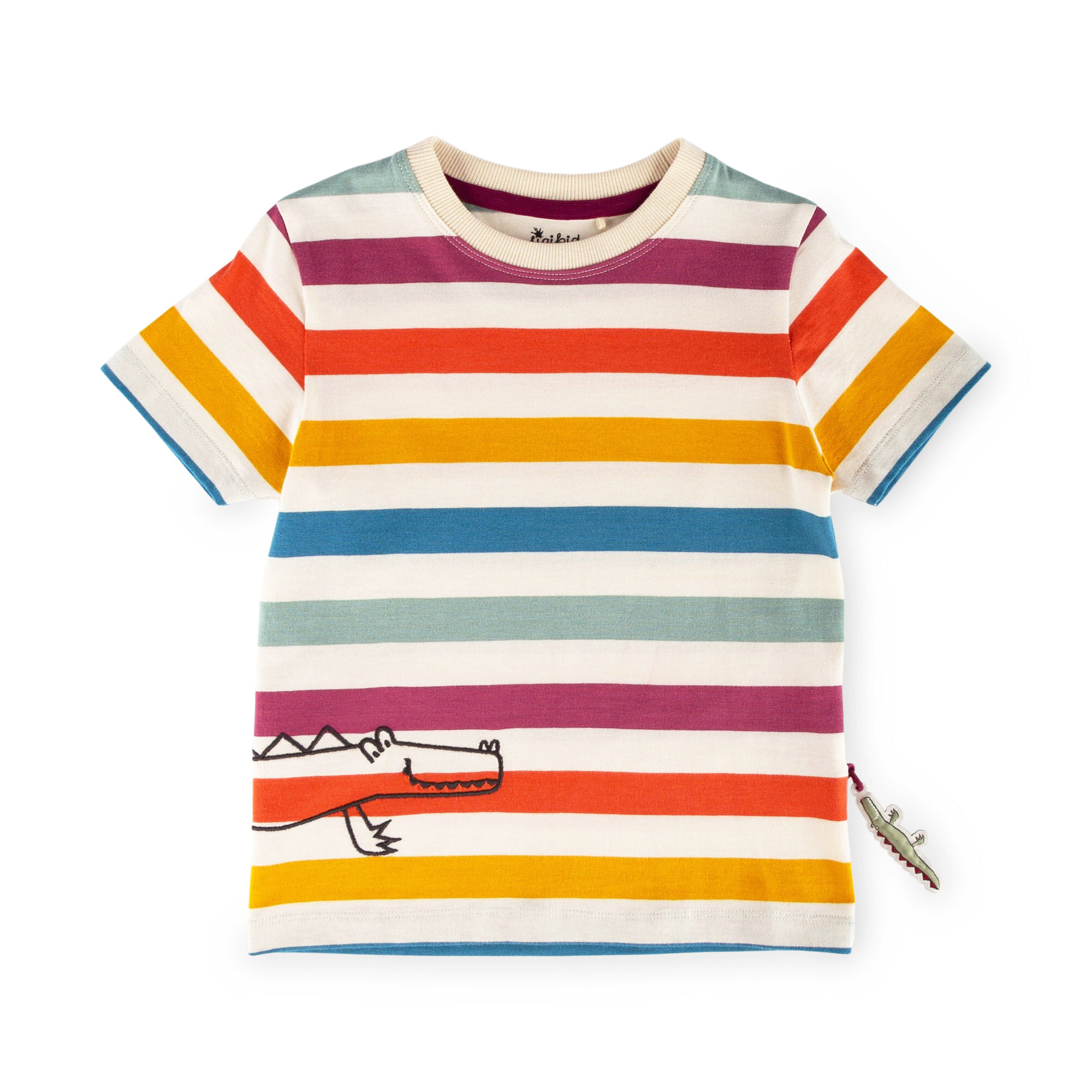 Bunt gestreiftes Kinder T-Shirt Krokodil Bunt gestreiftes Kinder T-Shirt Krokodil