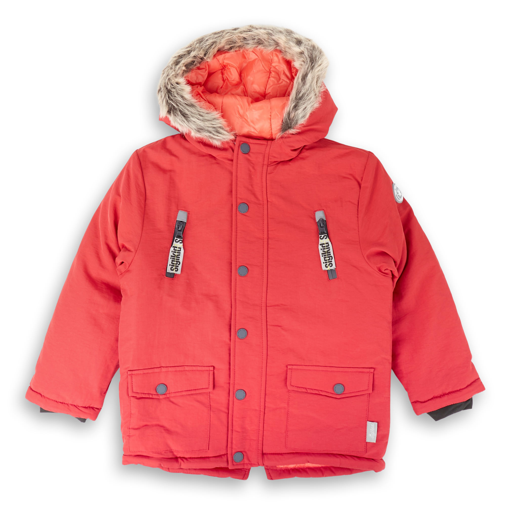 Insulated kids' winter jacket, hooded, red