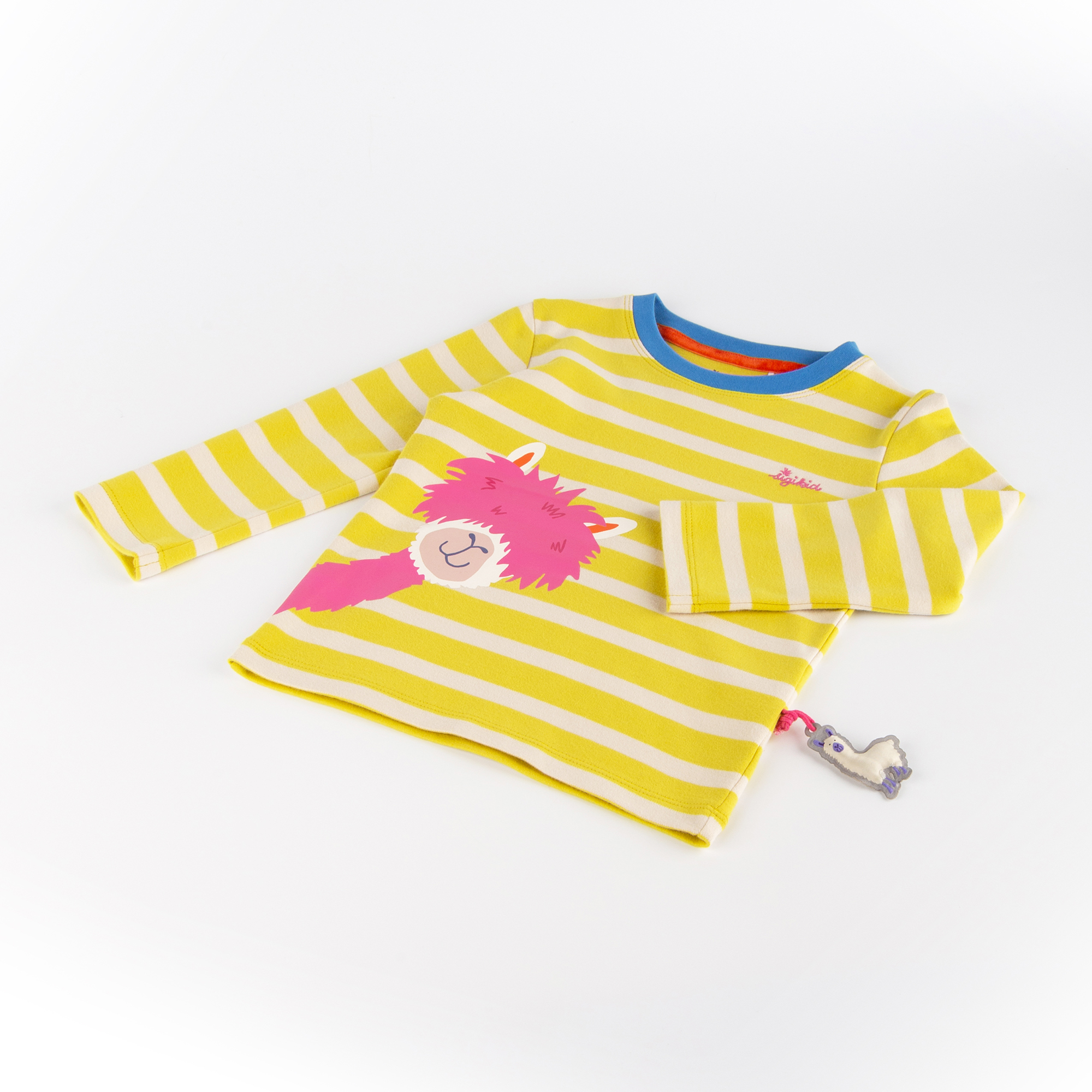 Kinder Langarmshirt Crazy Lama, gelb gestreift Kinder Langarmshirt Crazy Lama, gelb gestreift