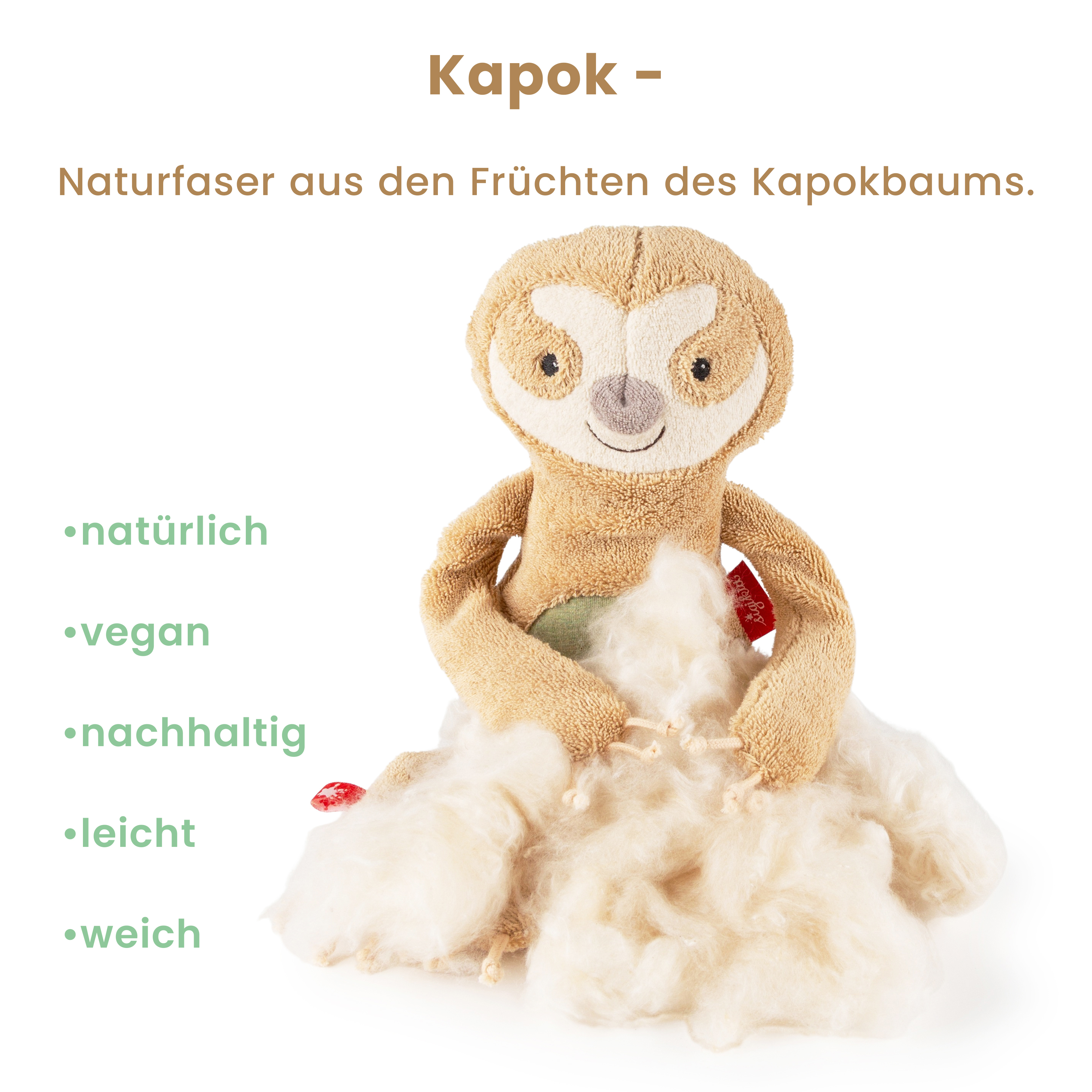 Soft toy sloth, cotton & kapok, Natural Friends